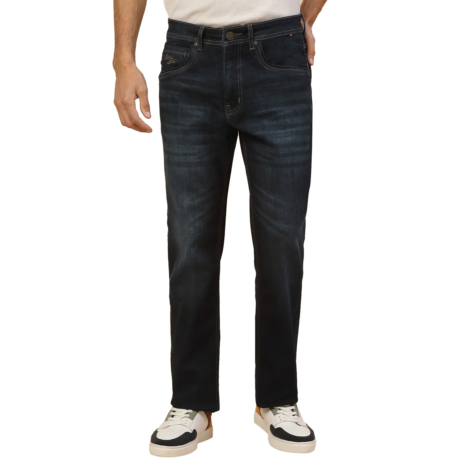 Denim Jeans for Men | Breathable & Soft with Color Fastness Straight Fit Poly Cotton Fabric Solid Pattern Button Closure - Image 2