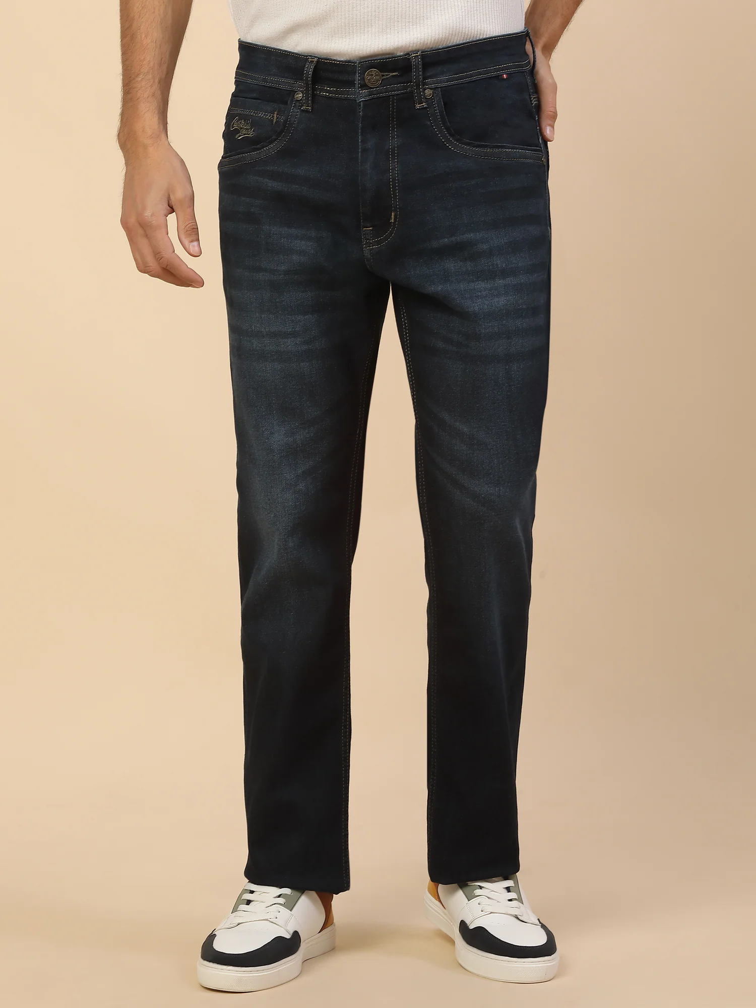 Denim Jeans for Men | Breathable & Soft with Color Fastness Straight Fit Poly Cotton Fabric Solid Pattern Button Closure - Image 3