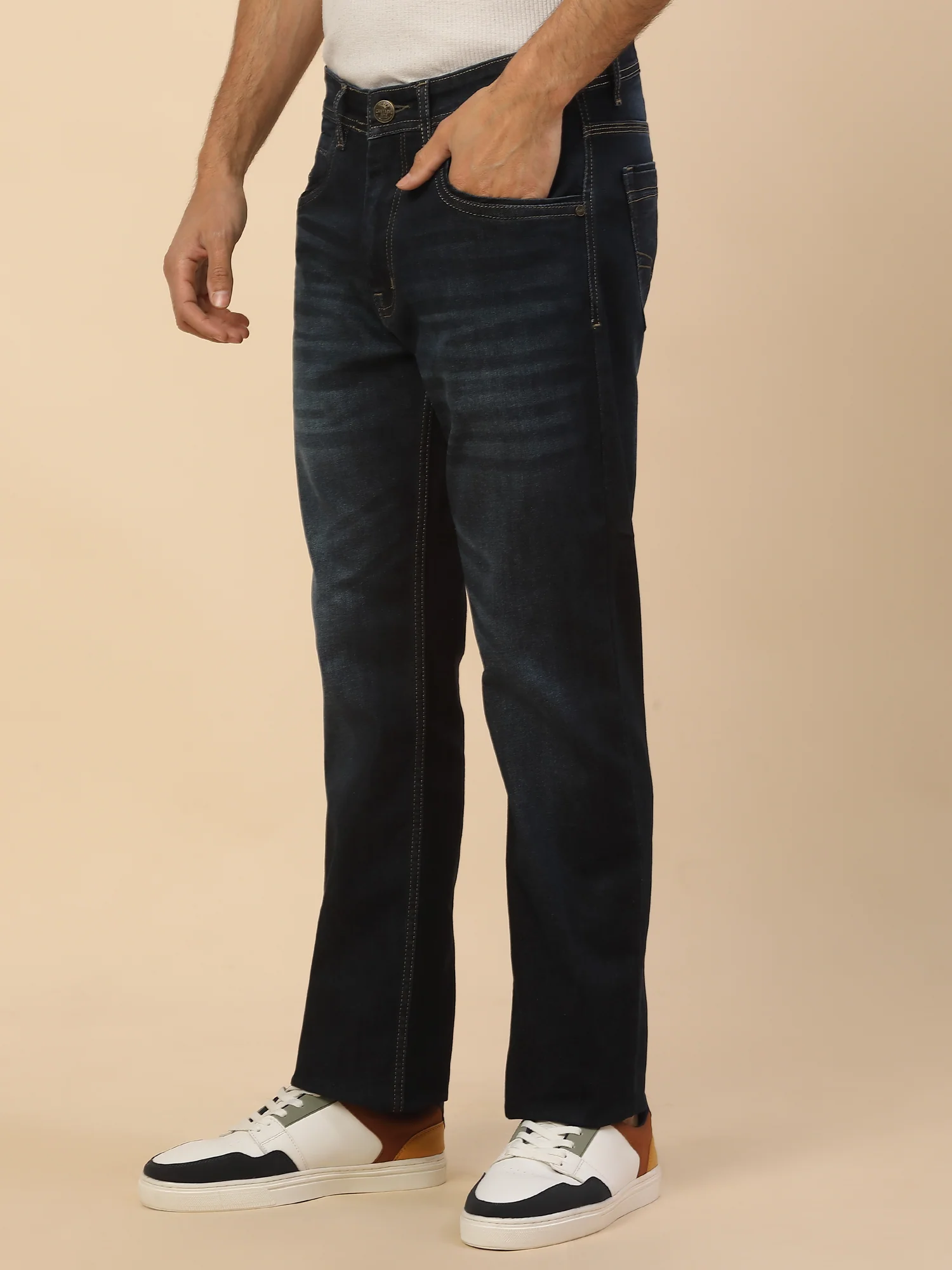 Denim Jeans for Men | Breathable & Soft with Color Fastness Straight Fit Poly Cotton Fabric Solid Pattern Button Closure - Image 4