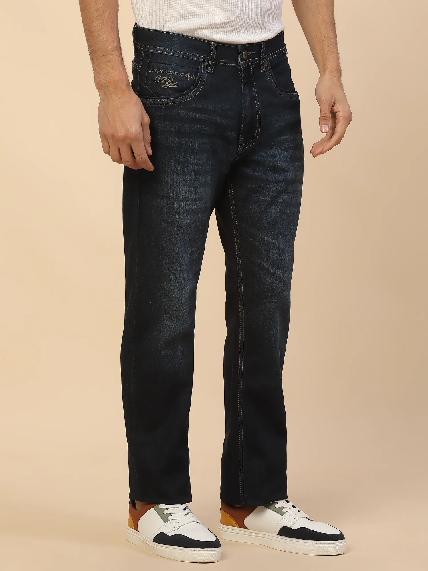 Denim Jeans for Men | Breathable & Soft with Color Fastness Straight Fit Poly Cotton Fabric Solid Pattern Button Closure - Image 5