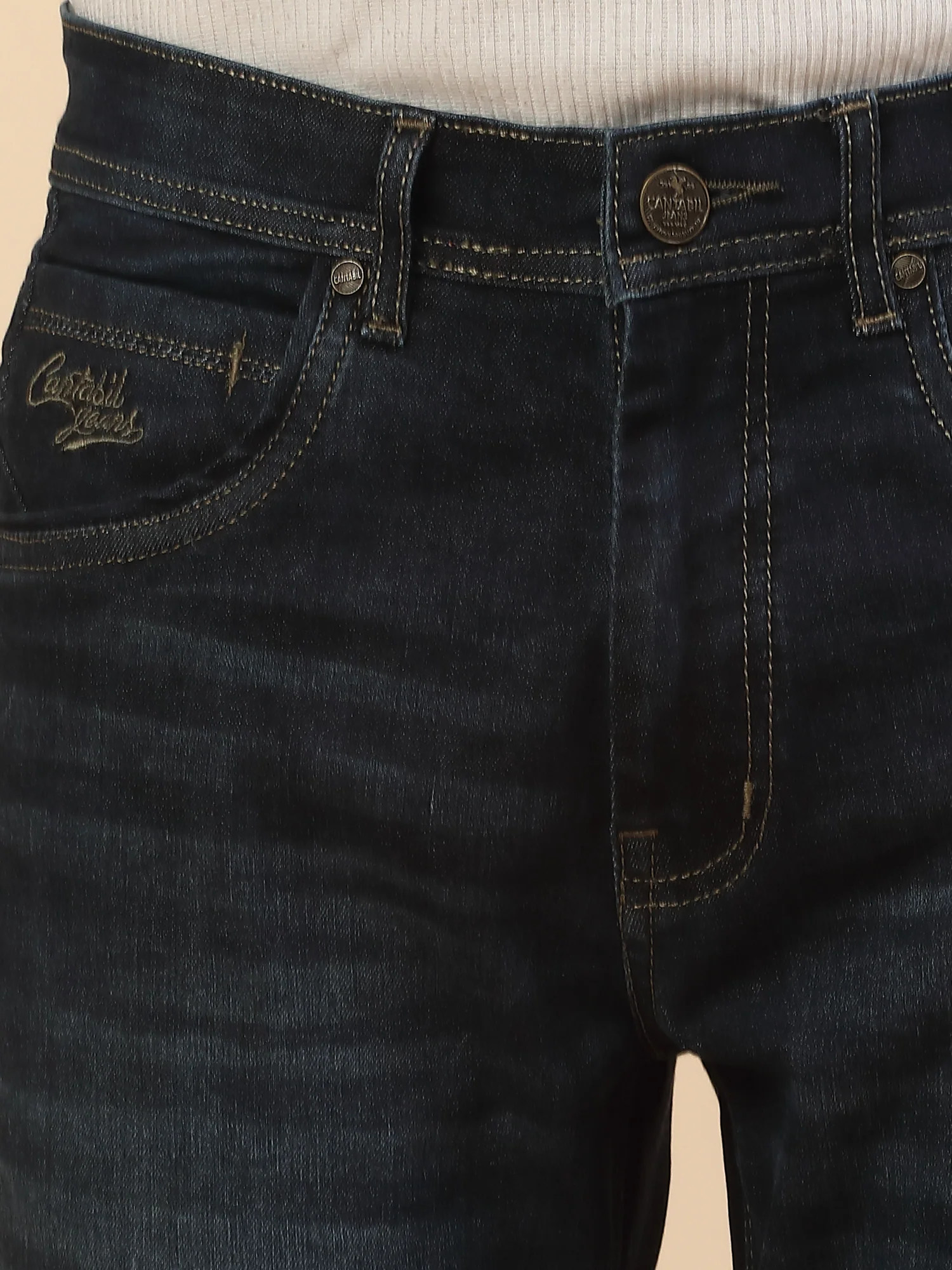 Denim Jeans for Men | Breathable & Soft with Color Fastness Straight Fit Poly Cotton Fabric Solid Pattern Button Closure - Image 6