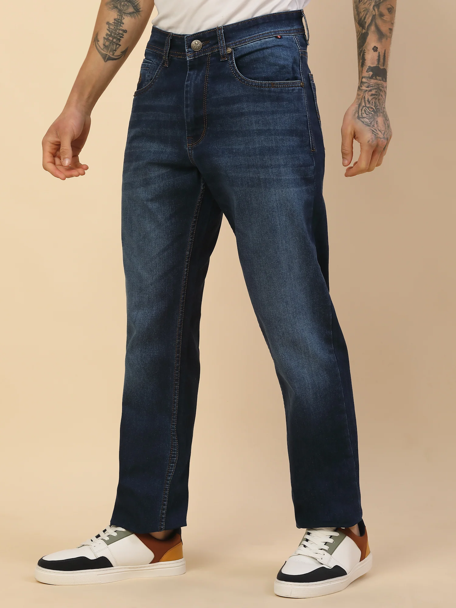 Denim Jeans for Men | Breathable & Soft with Color Fastness Straight Fit Poly Cotton Fabric Solid Pattern Button Closure - Image 3
