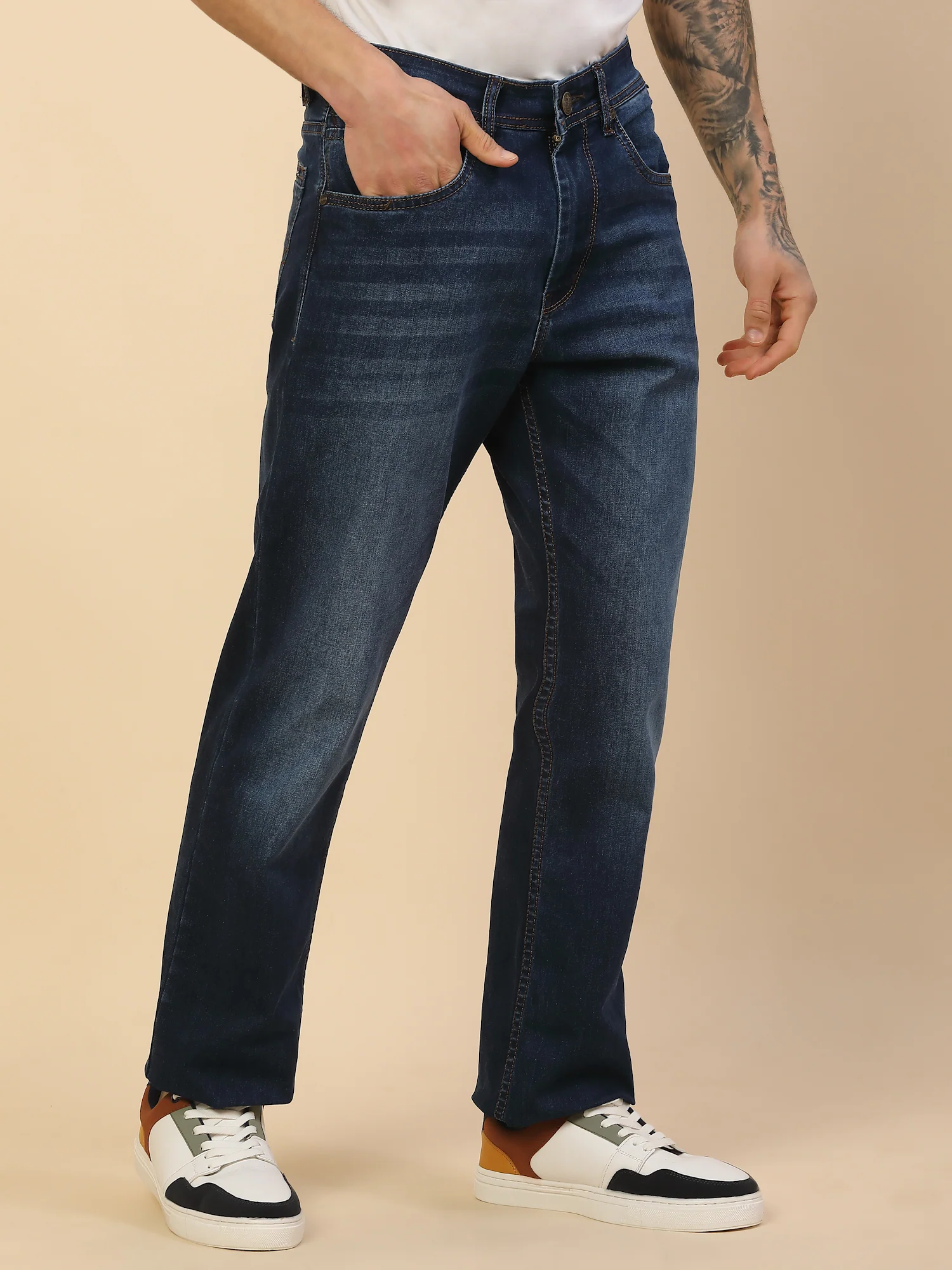 Denim Jeans for Men | Breathable & Soft with Color Fastness Straight Fit Poly Cotton Fabric Solid Pattern Button Closure - Image 4