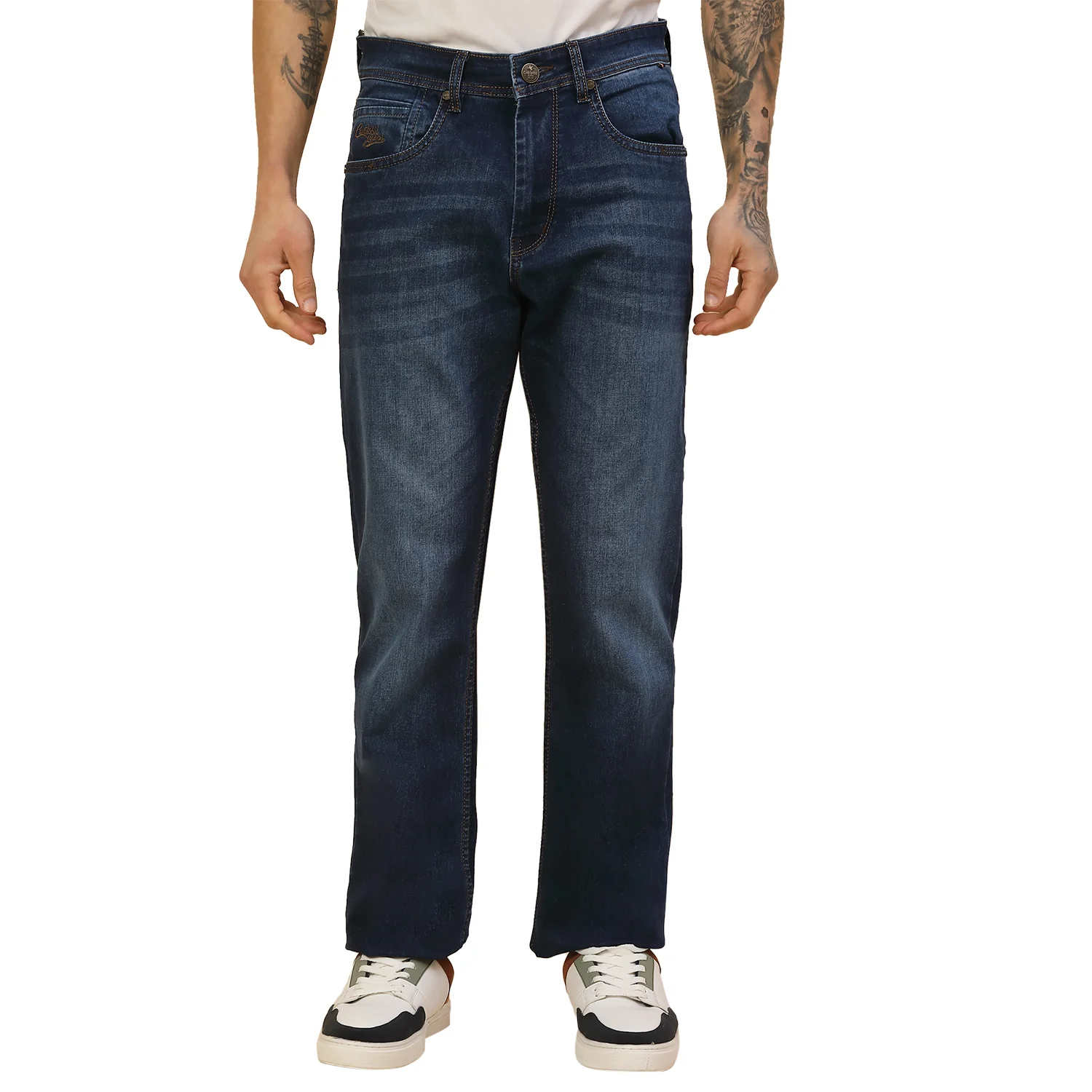 Denim Jeans for Men | Breathable & Soft with Color Fastness Straight Fit Poly Cotton Fabric Solid Pattern Button Closure - Image 7