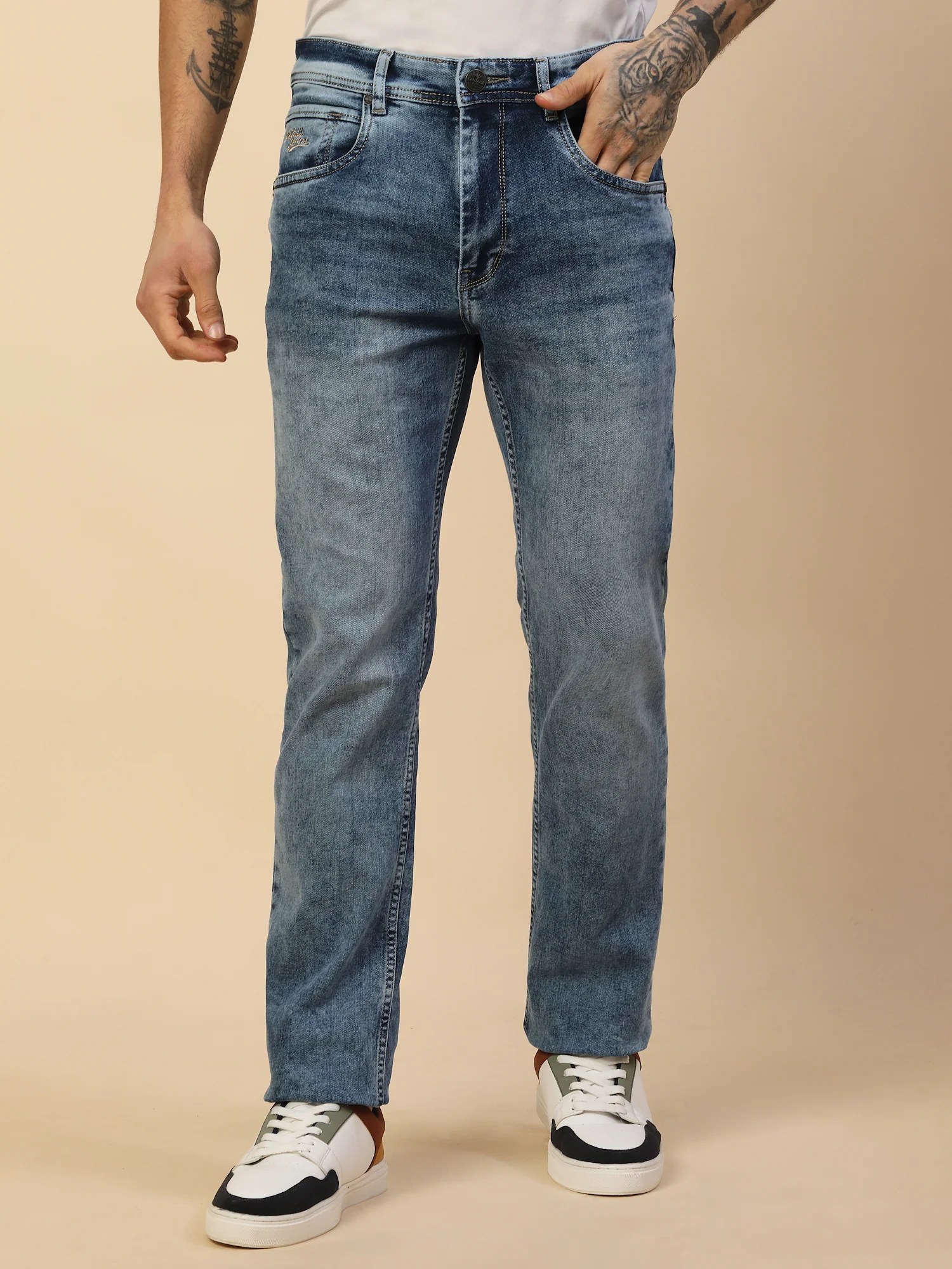 Denim Jeans for Men | Breathable & Soft with Color Fastness Straight Fit Poly Cotton Fabric Solid Pattern Button Closure - Image 2