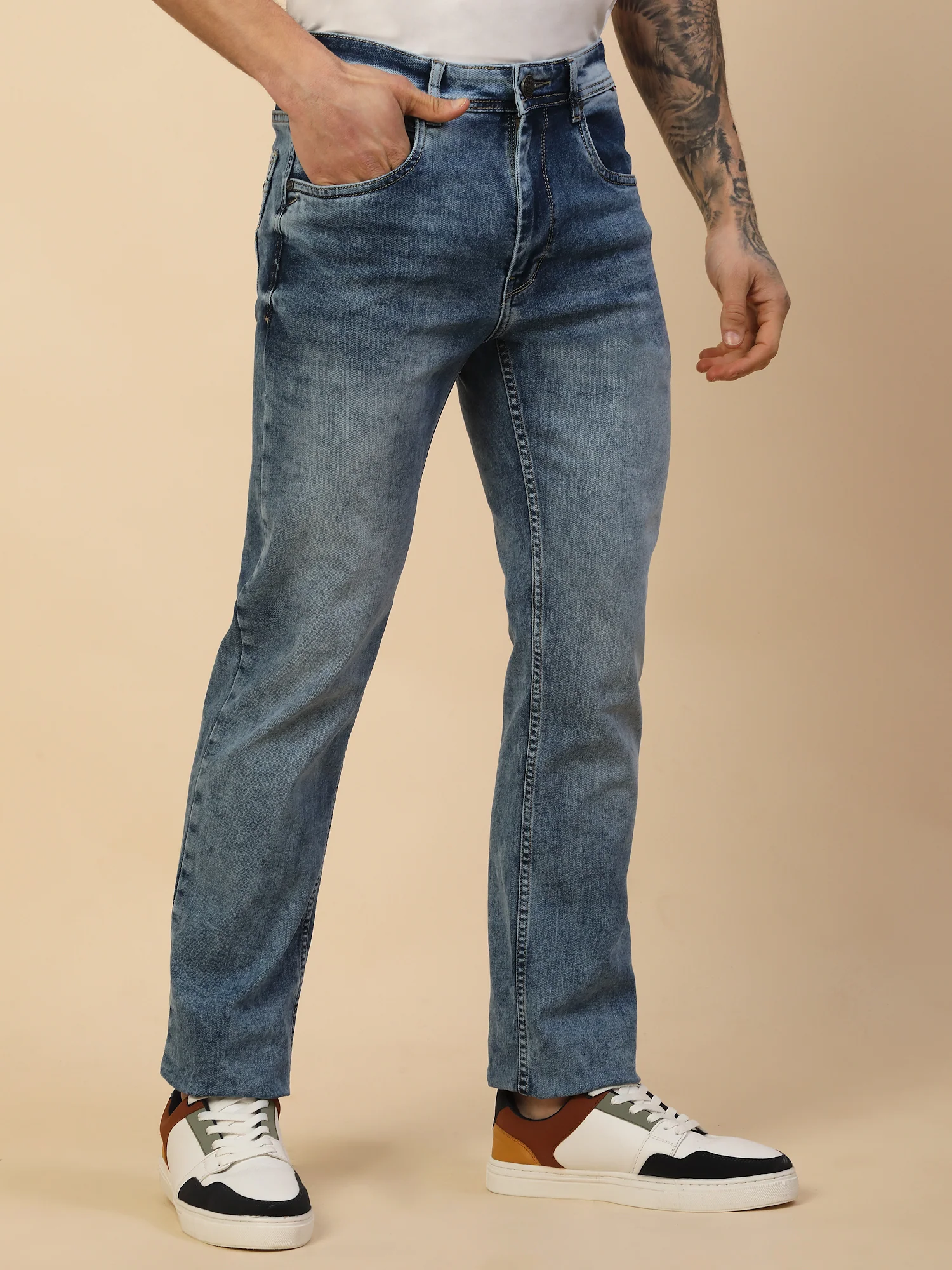 Denim Jeans for Men | Breathable & Soft with Color Fastness Straight Fit Poly Cotton Fabric Solid Pattern Button Closure - Image 5