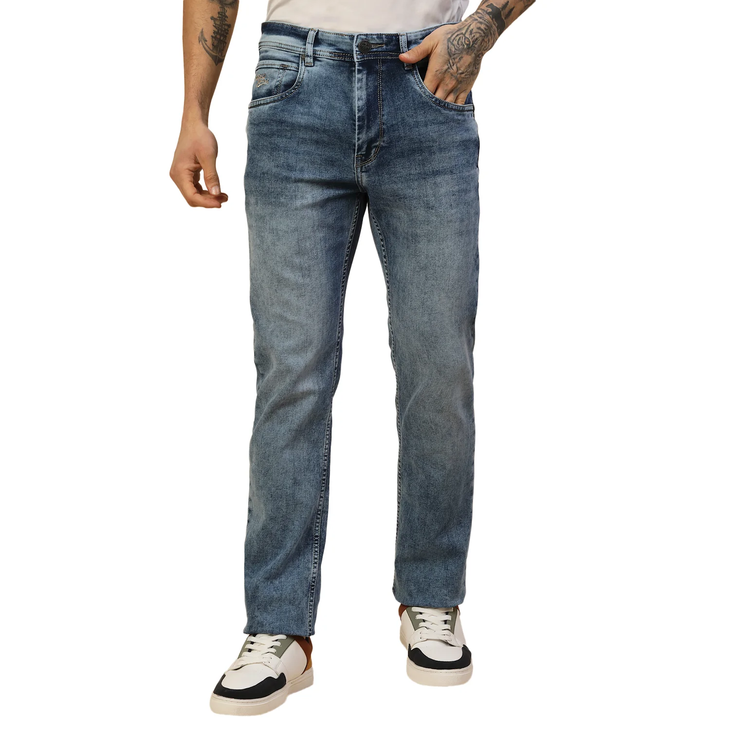 Denim Jeans for Men | Breathable & Soft with Color Fastness Straight Fit Poly Cotton Fabric Solid Pattern Button Closure - Image 7