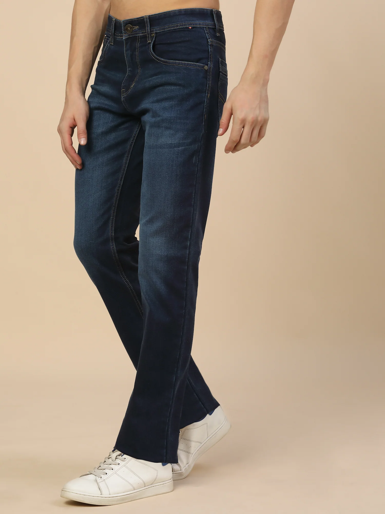 Denim Jeans for Men | Breathable & Soft with Color Fastness Straight Fit Poly Cotton Fabric Solid Pattern Button Closure - Image 4