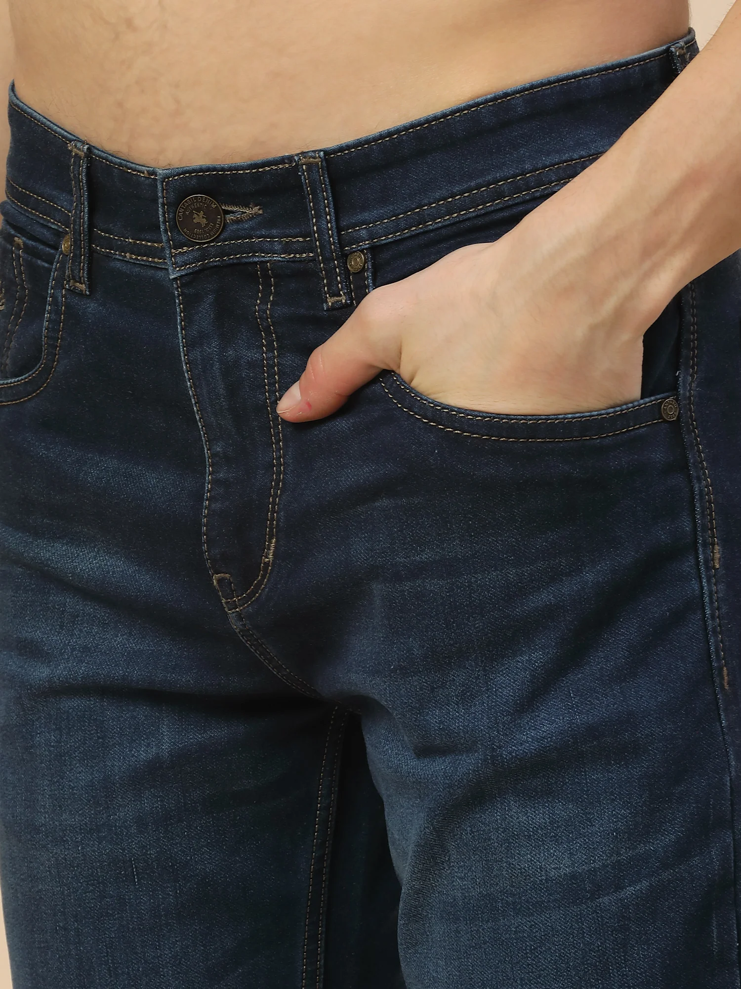 Denim Jeans for Men | Breathable & Soft with Color Fastness Straight Fit Poly Cotton Fabric Solid Pattern Button Closure - Image 6