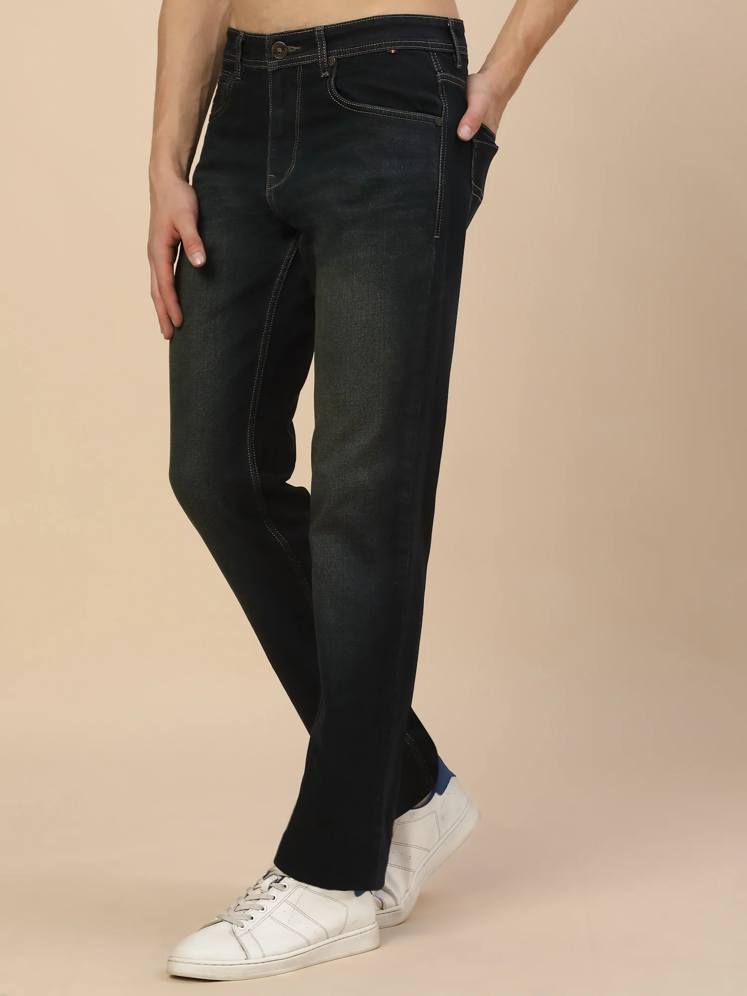 Denim Jeans for Men | Breathable & Soft with Color Fastness Straight Fit Poly Cotton Fabric Solid Pattern Button Closure - Image 3