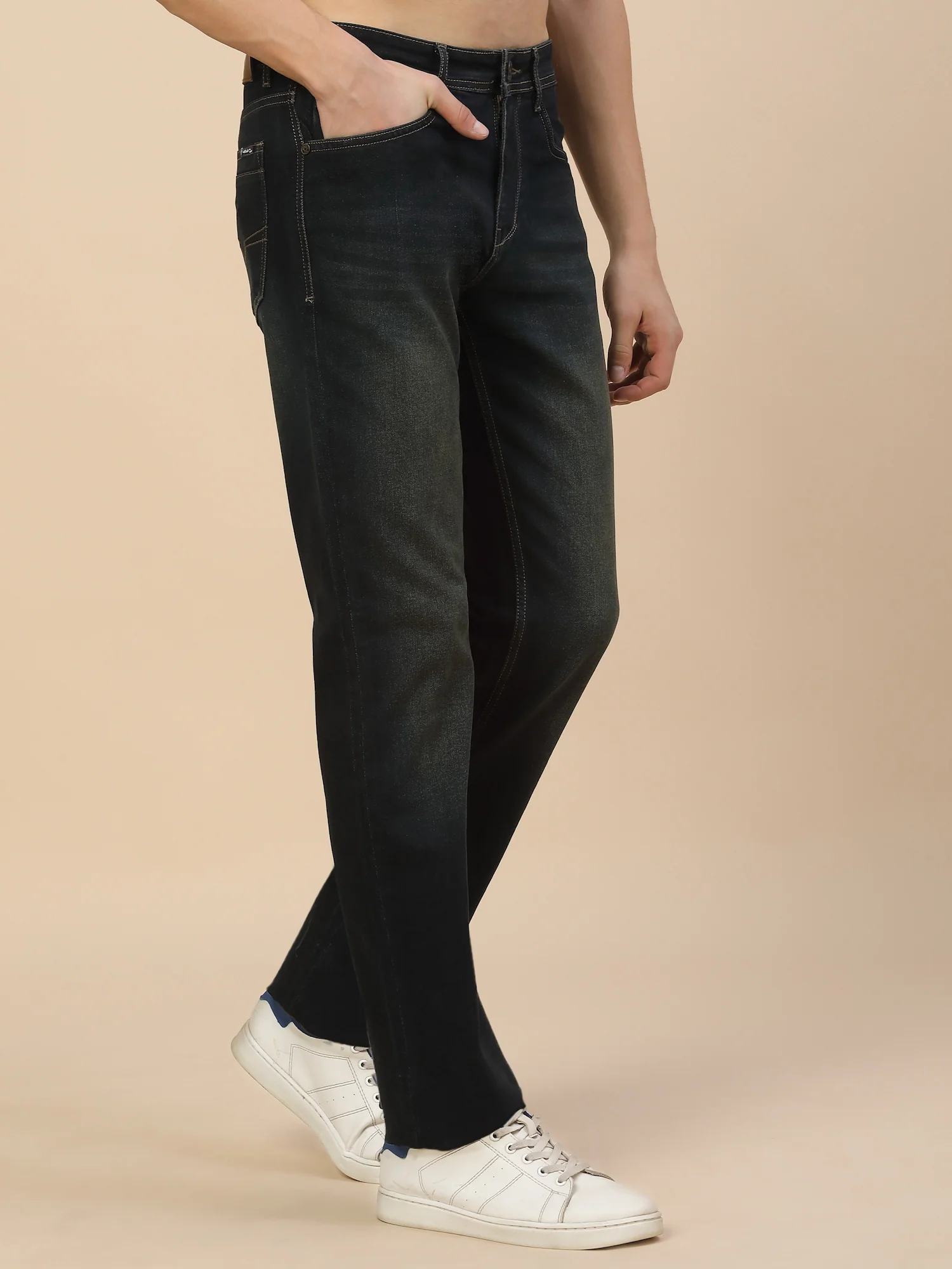 Denim Jeans for Men | Breathable & Soft with Color Fastness Straight Fit Poly Cotton Fabric Solid Pattern Button Closure - Image 4