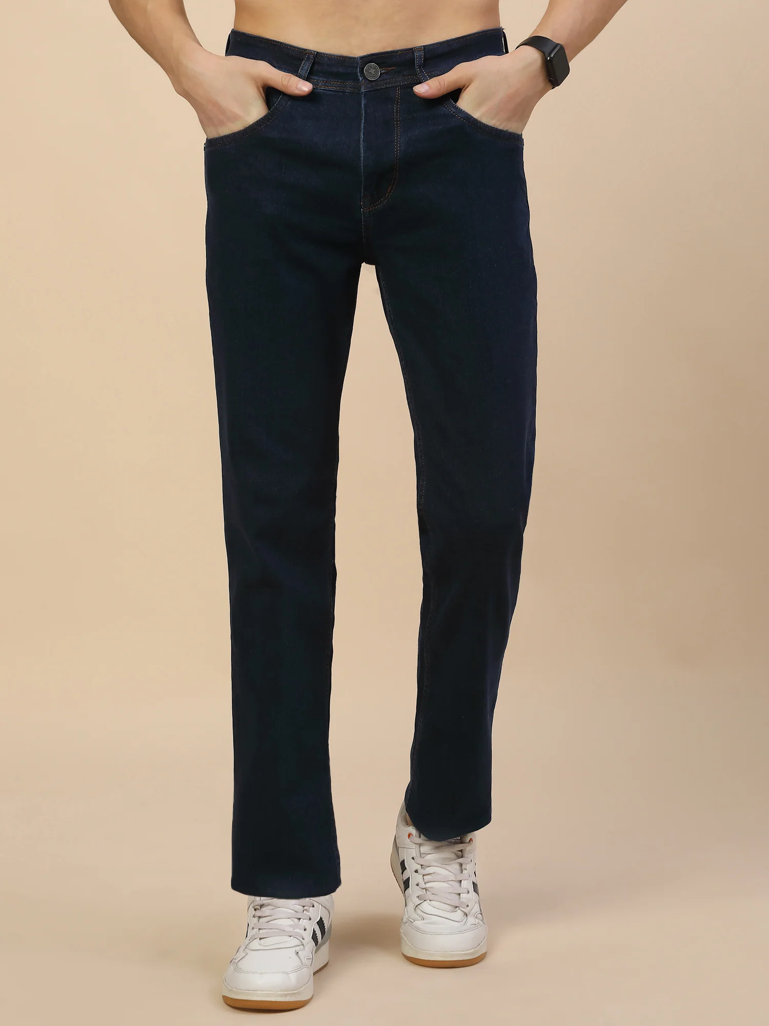 Denim Jeans for Men | Breathable & Soft with Color Fastness Straight Fit Poly Cotton Fabric Solid Pattern Button Closure - Image 2