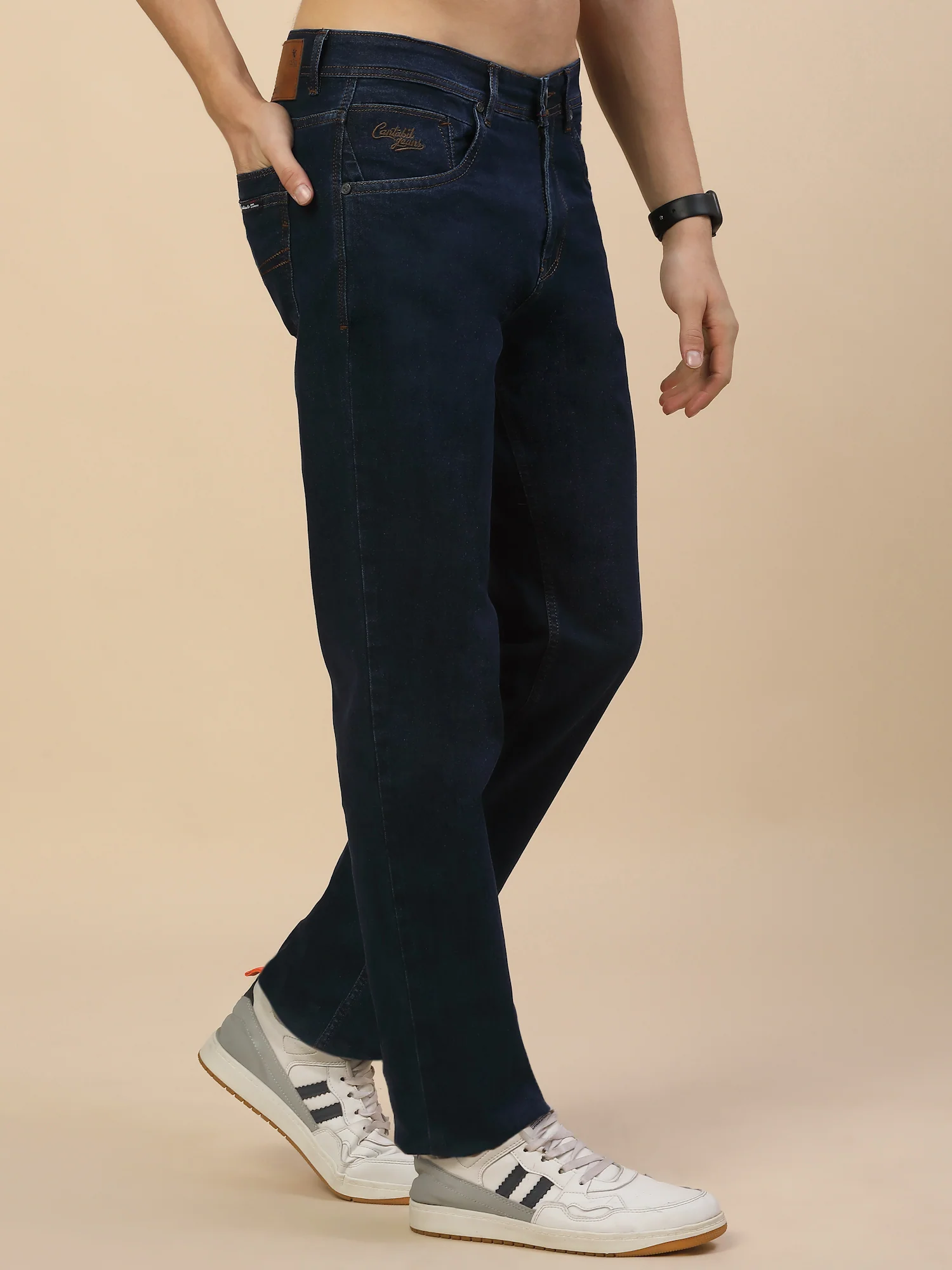 Denim Jeans for Men | Breathable & Soft with Color Fastness Straight Fit Poly Cotton Fabric Solid Pattern Button Closure - Image 4