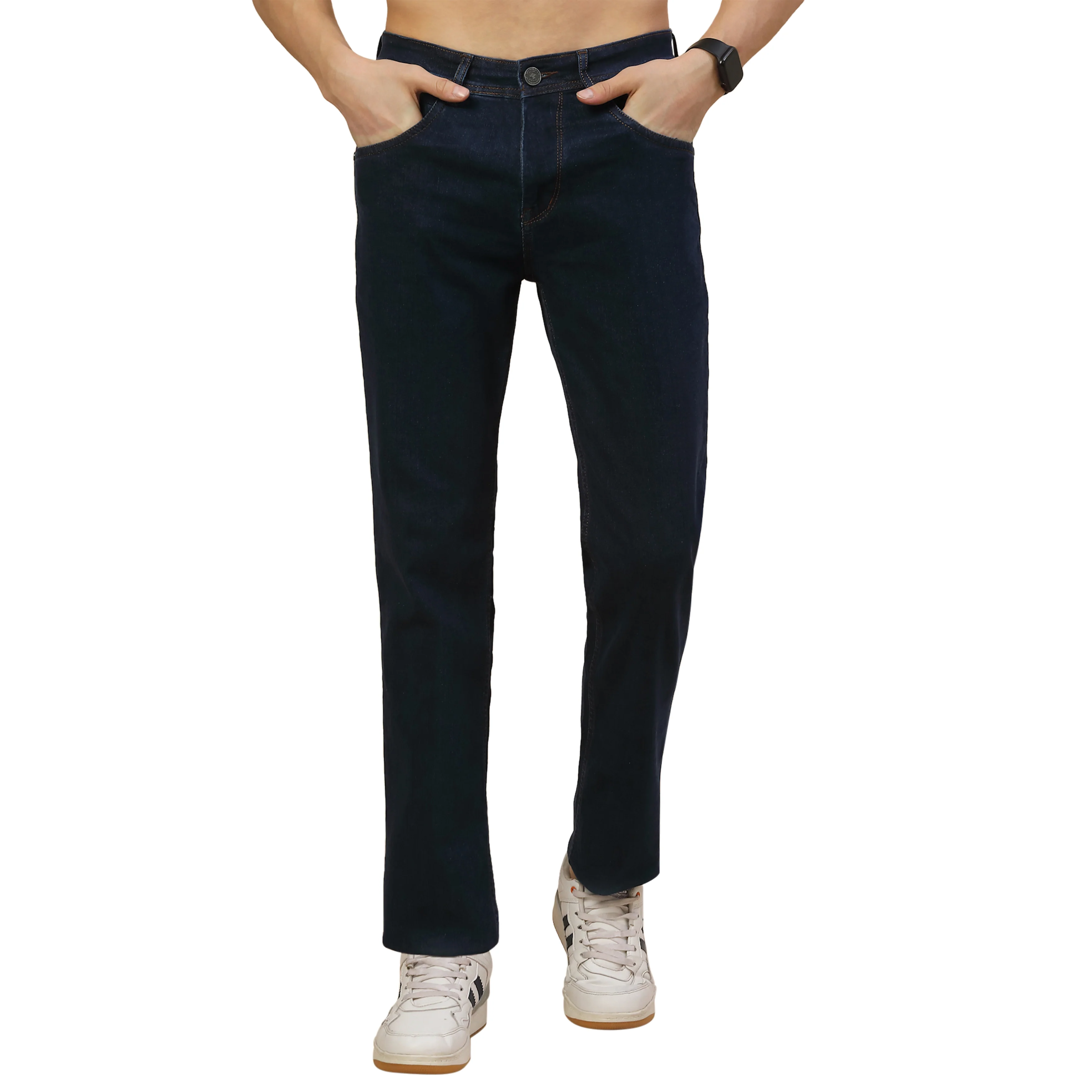 Denim Jeans for Men | Breathable & Soft with Color Fastness Straight Fit Poly Cotton Fabric Solid Pattern Button Closure - Image 7
