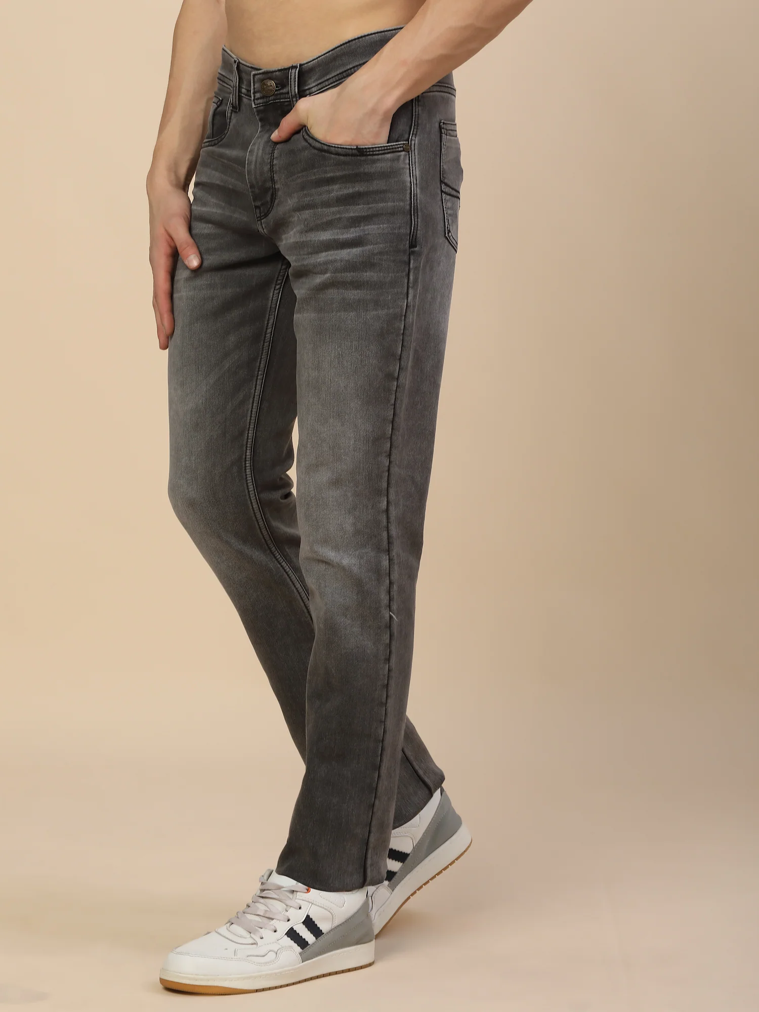 Denim Jeans for Men | Breathable & Soft with Color Fastness Straight Fit Poly Cotton Fabric Solid Pattern Button Closure - Image 3