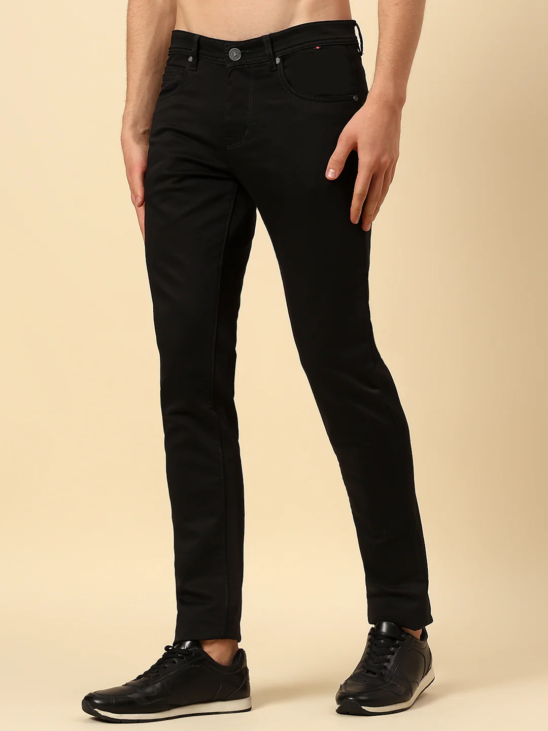 Denim Jeans for Men | Breathable & Soft with Color Fastness Ultra Narrow Poly Cotton Fabric Solid Pattern Button Closure - Image 3