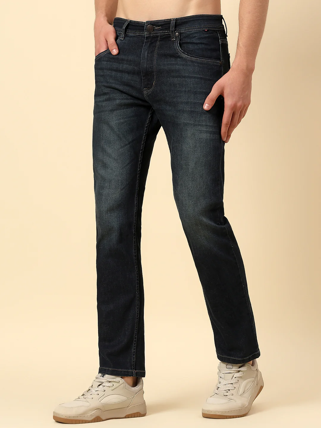 Denim Jeans for Men | Breathable & Soft with Color Fastness Straight Fit Poly Cotton Fabric Solid Pattern Button Closure - Image 3