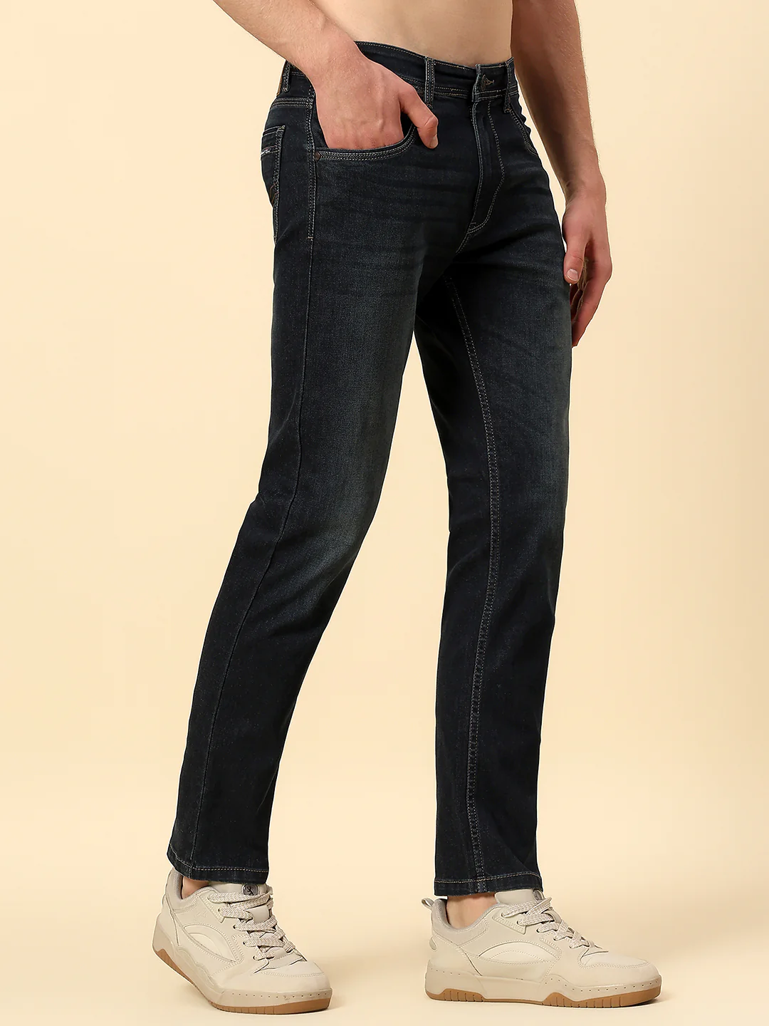 Denim Jeans for Men | Breathable & Soft with Color Fastness Straight Fit Poly Cotton Fabric Solid Pattern Button Closure - Image 4