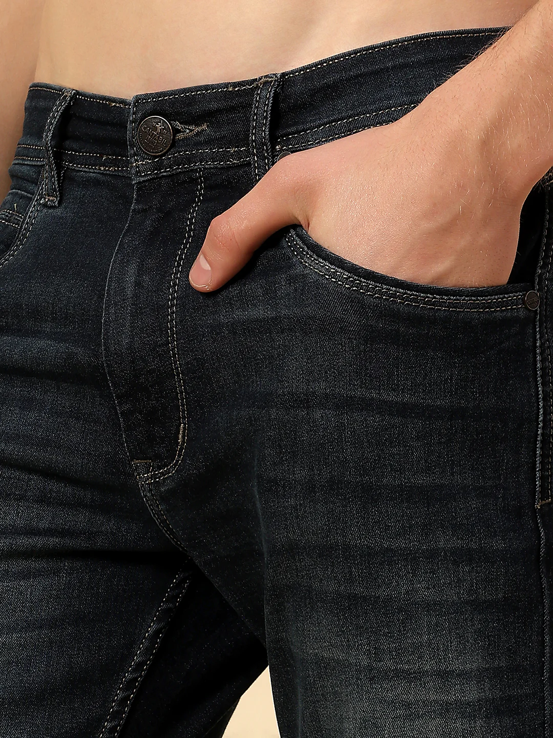 Denim Jeans for Men | Breathable & Soft with Color Fastness Straight Fit Poly Cotton Fabric Solid Pattern Button Closure - Image 6