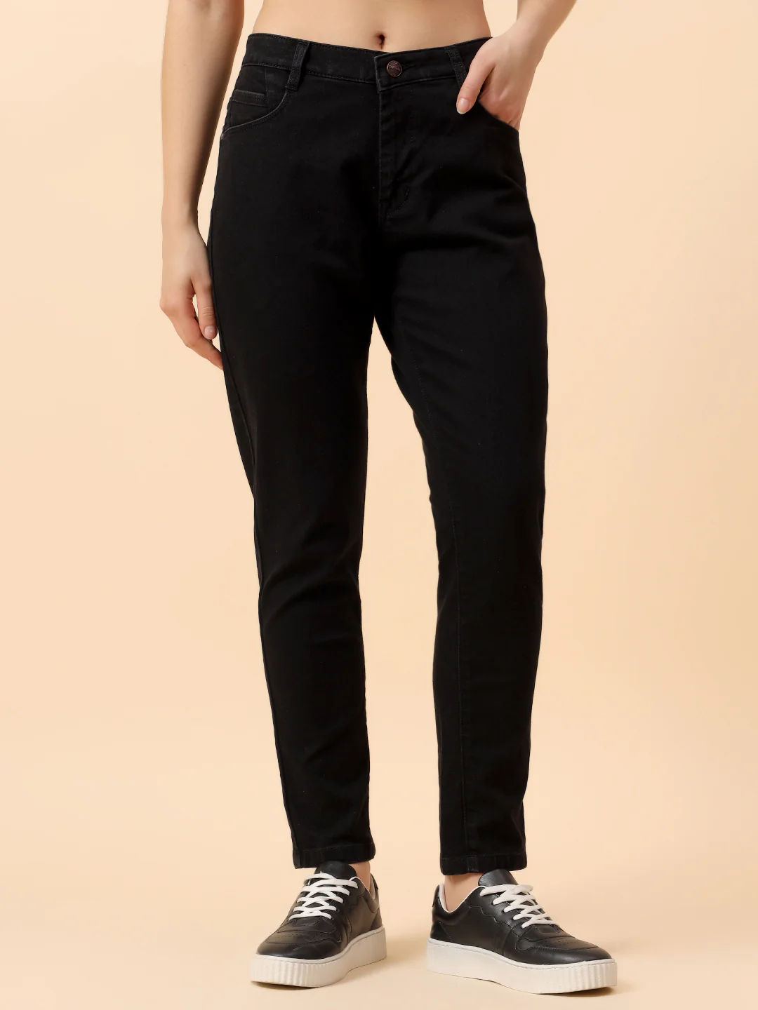 Denim Jeans for Women | Breathable & Soft with Color Fastness Slim Fit Cotton Fabric Solid Pattern Button Closure - Image 3