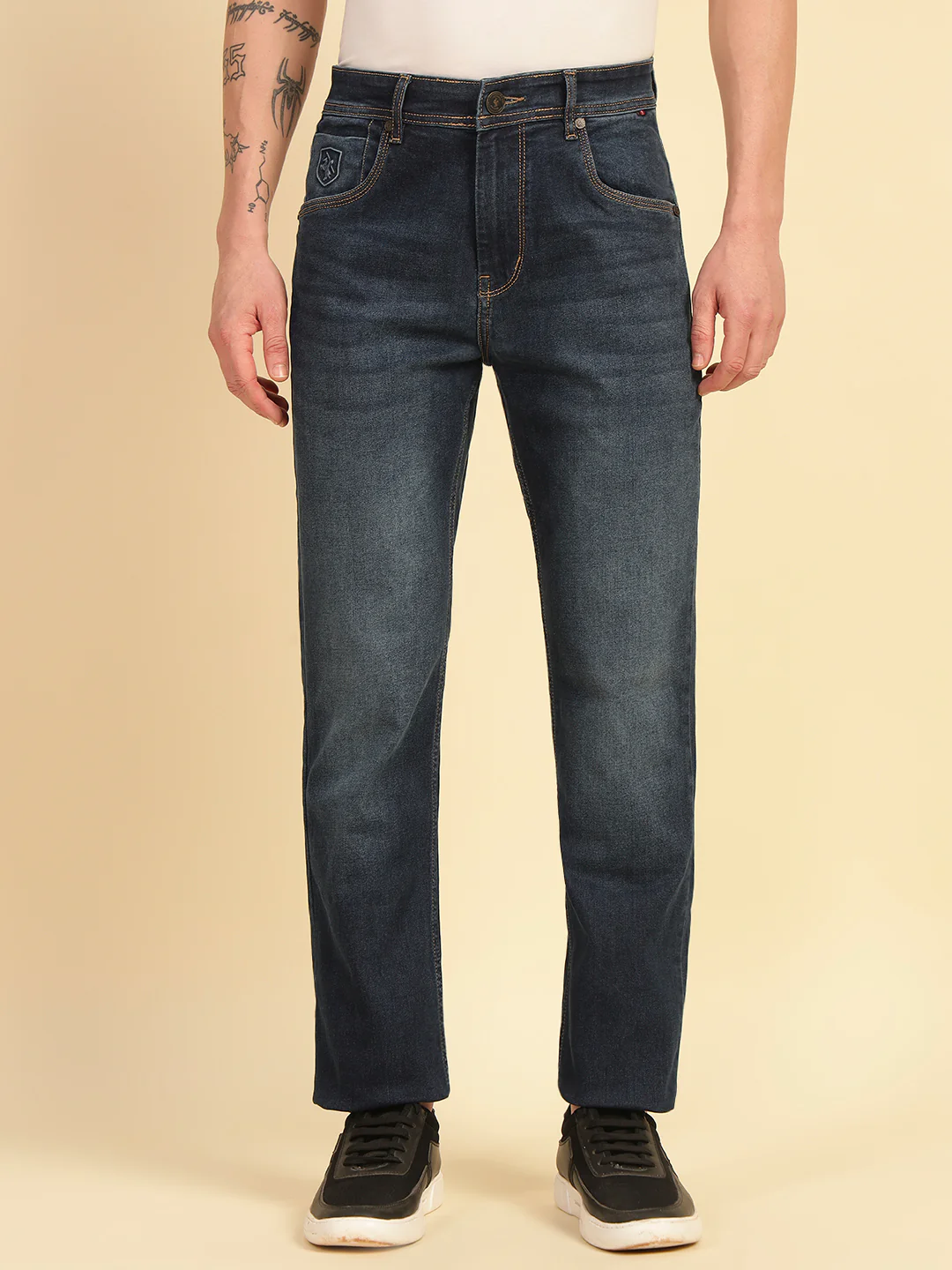Denim Jeans for Men | Breathable & Soft with Color Fastness Straight Fit Cotton Blend Fabric Solid Pattern Button Closure - Image 3