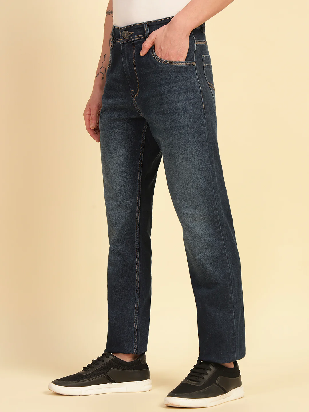 Denim Jeans for Men | Breathable & Soft with Color Fastness Straight Fit Cotton Blend Fabric Solid Pattern Button Closure - Image 4