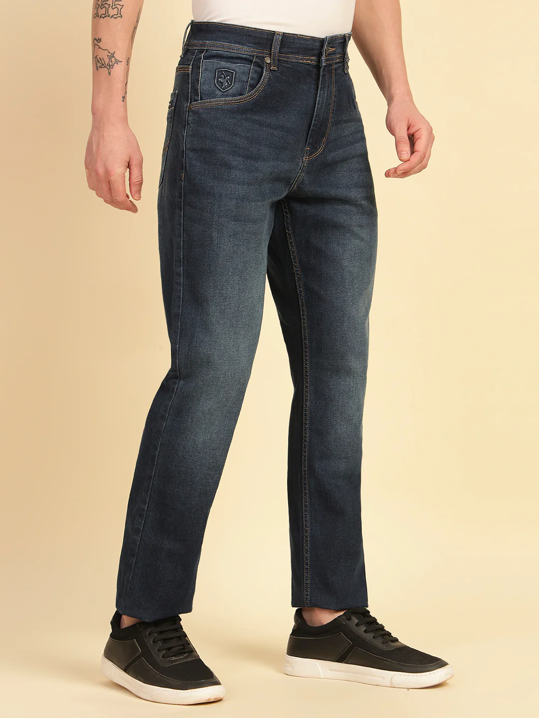 Denim Jeans for Men | Breathable & Soft with Color Fastness Straight Fit Cotton Blend Fabric Solid Pattern Button Closure - Image 5