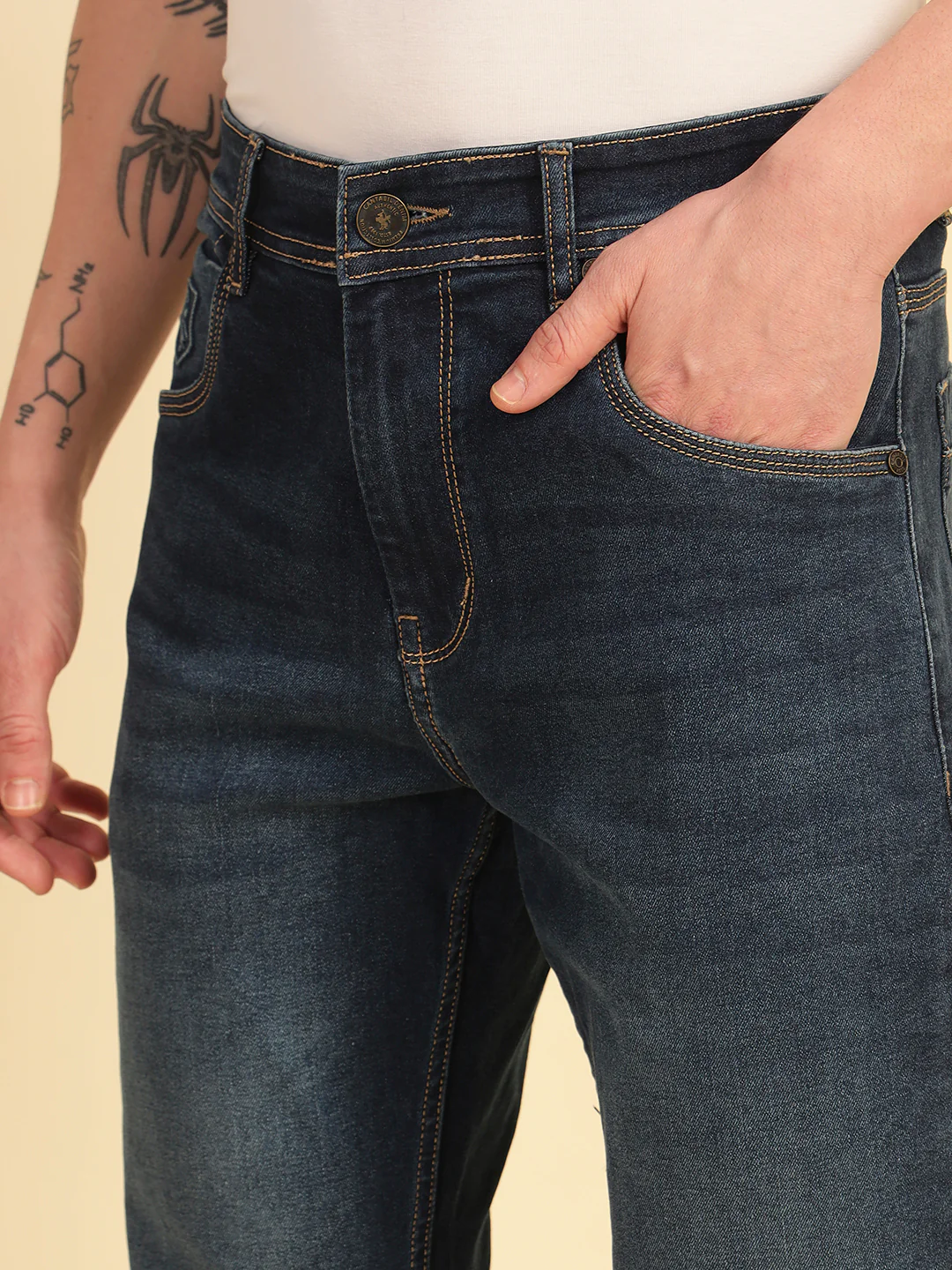 Denim Jeans for Men | Breathable & Soft with Color Fastness Straight Fit Cotton Blend Fabric Solid Pattern Button Closure - Image 6
