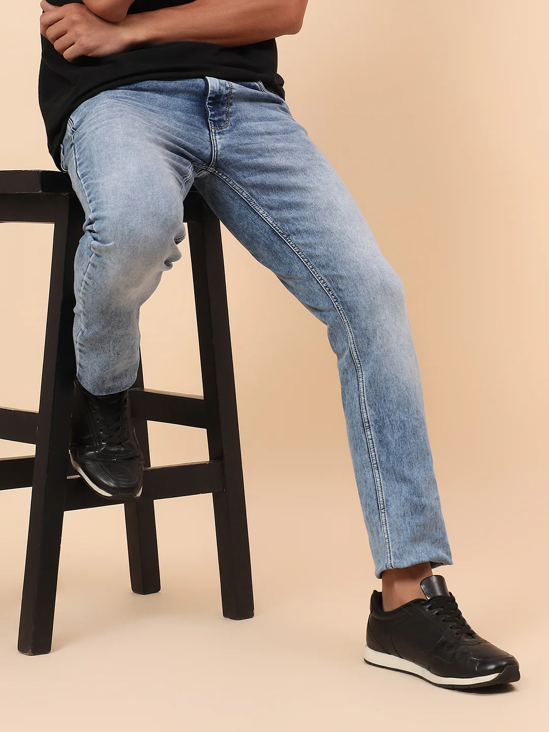 Denim Jeans for Men l Breathable & Soft with Color Fastness Straight Fit Cotton Blend Fabric Solid Pattern Button Closure - Image 2