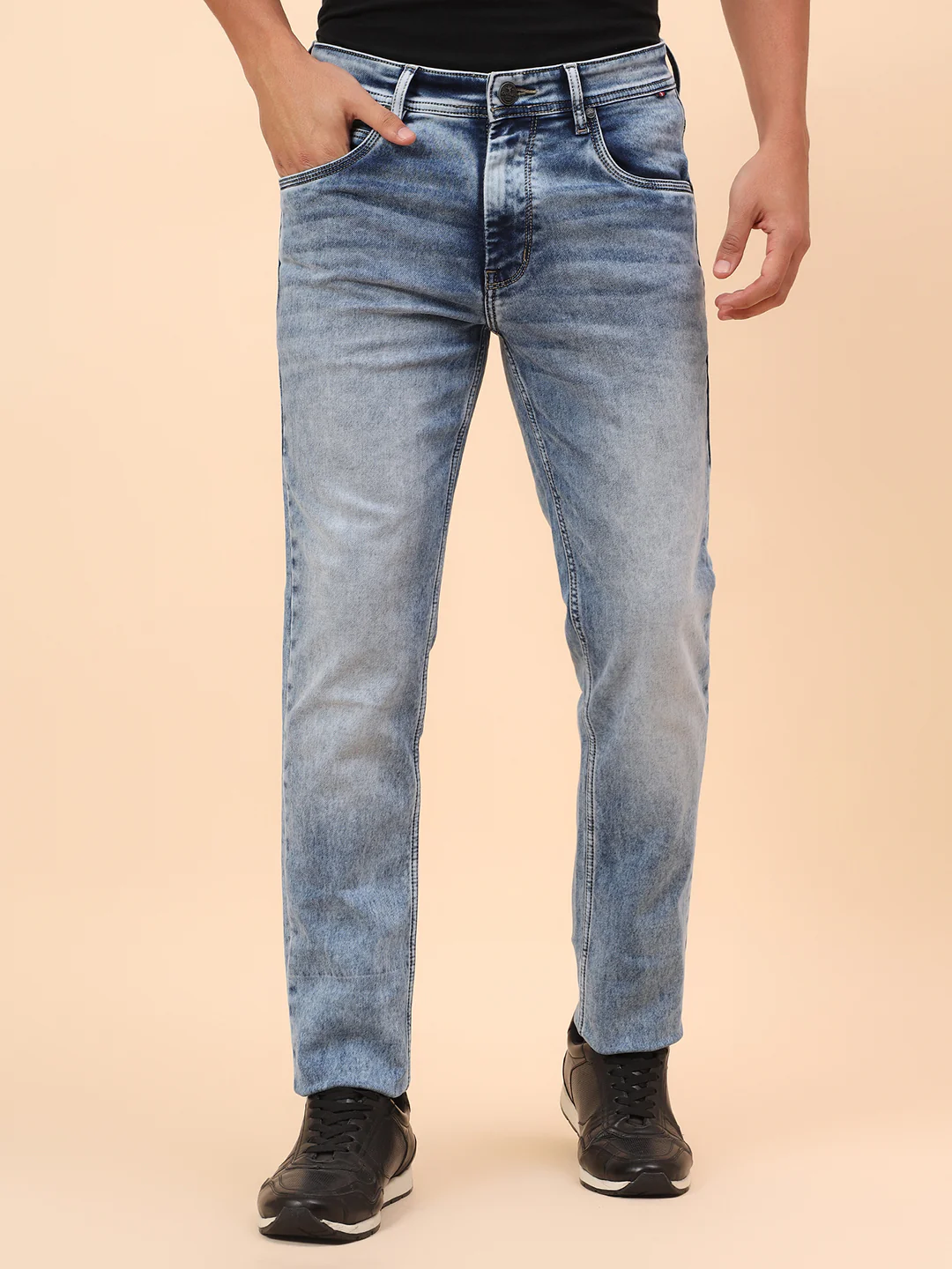 Denim Jeans for Men l Breathable & Soft with Color Fastness Straight Fit Cotton Blend Fabric Solid Pattern Button Closure - Image 3