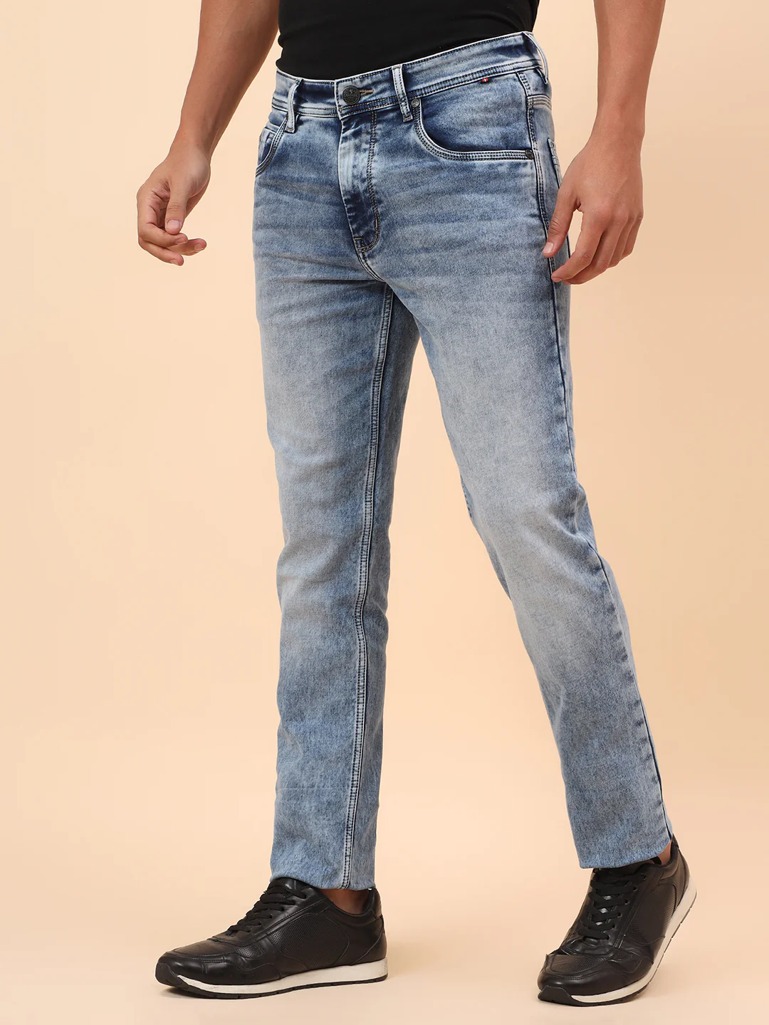Denim Jeans for Men l Breathable & Soft with Color Fastness Straight Fit Cotton Blend Fabric Solid Pattern Button Closure - Image 4