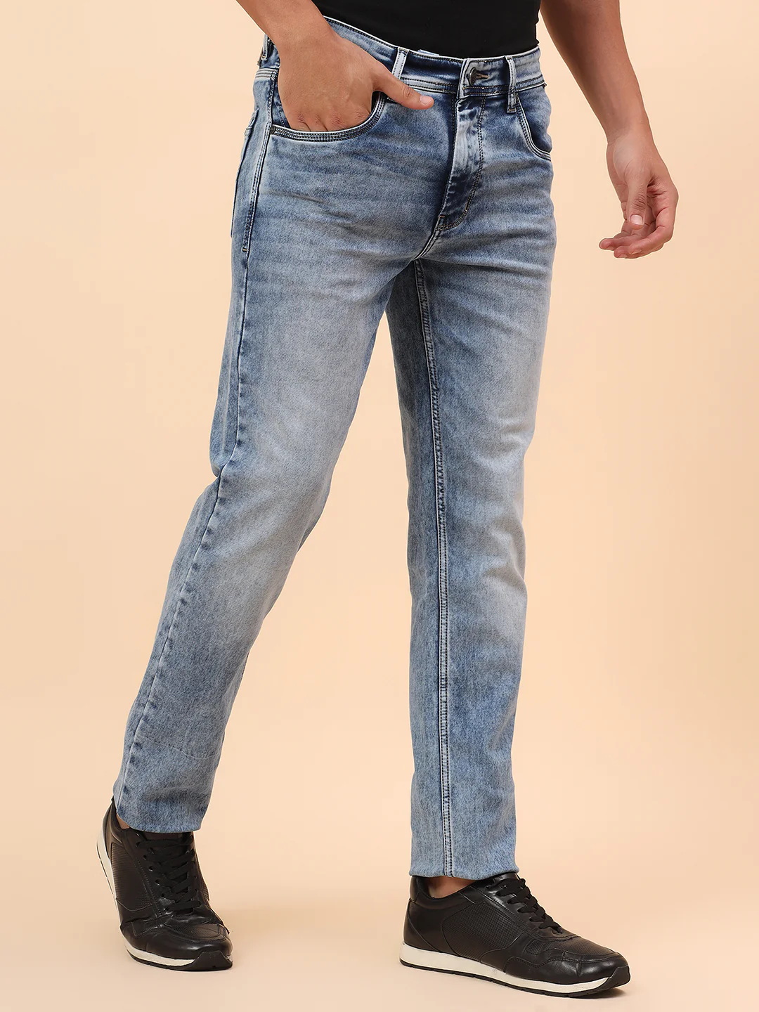 Denim Jeans for Men l Breathable & Soft with Color Fastness Straight Fit Cotton Blend Fabric Solid Pattern Button Closure - Image 5