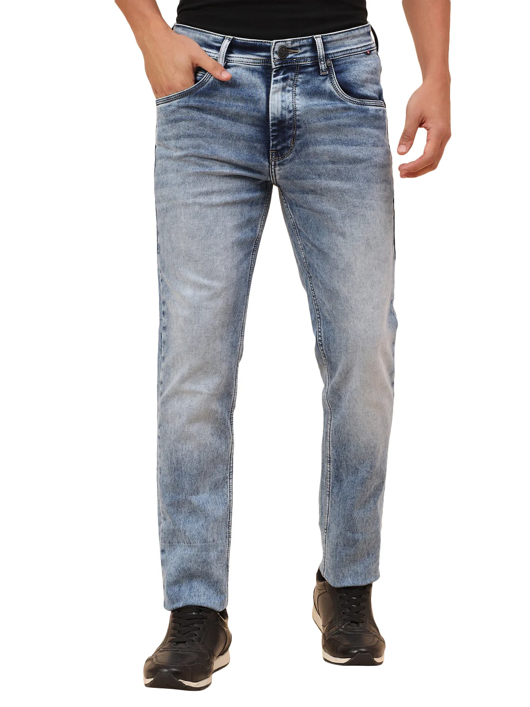 Denim Jeans for Men l Breathable & Soft with Color Fastness Straight Fit Cotton Blend Fabric Solid Pattern Button Closure - Image 9