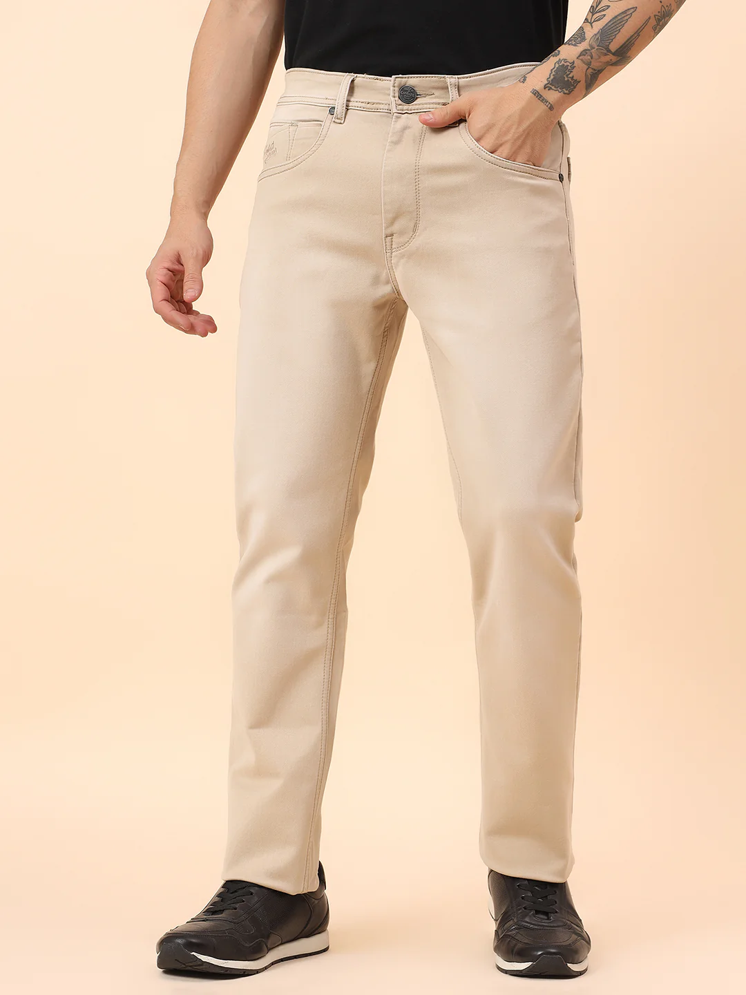 Denim Jeans for Men l Breathable & Soft with Color Fastness Straight Fit Cotton Blend Fabric Solid Pattern Button Closure - Image 4