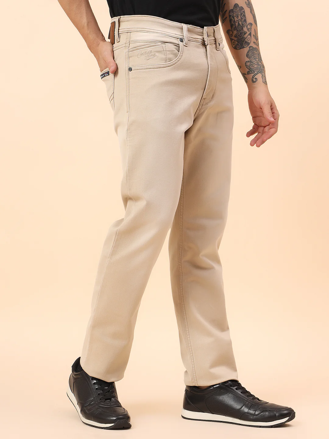 Denim Jeans for Men l Breathable & Soft with Color Fastness Straight Fit Cotton Blend Fabric Solid Pattern Button Closure - Image 6