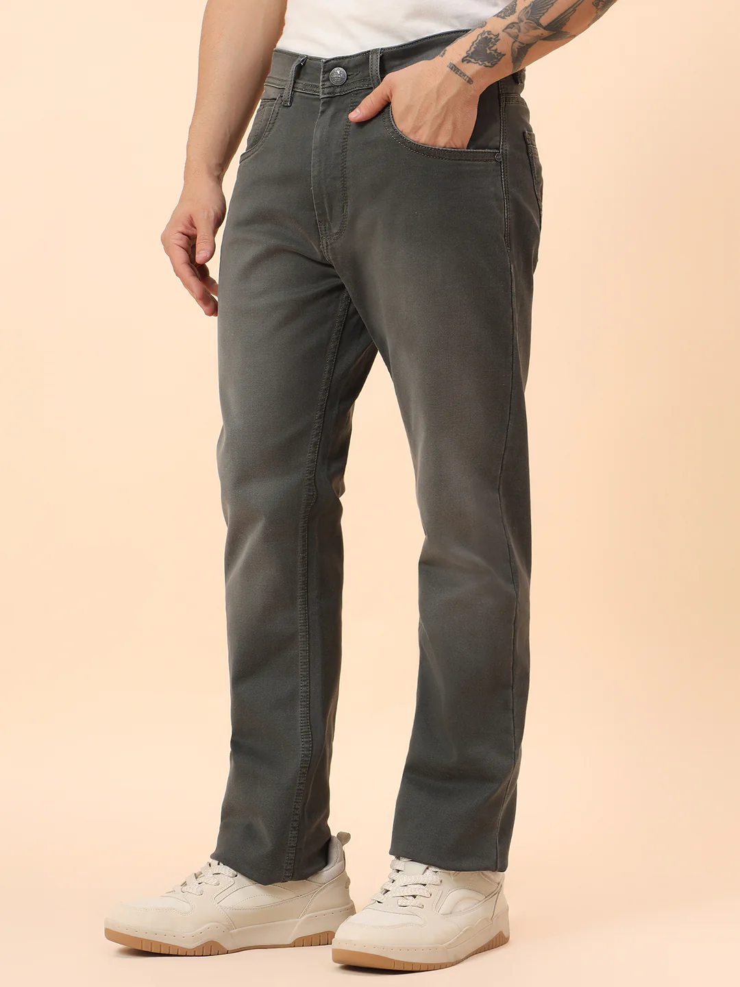 Denim Jeans for Men l Breathable & Soft with Color Fastness Straight Fit Cotton Blend Fabric Solid Pattern Button Closure - Image 4