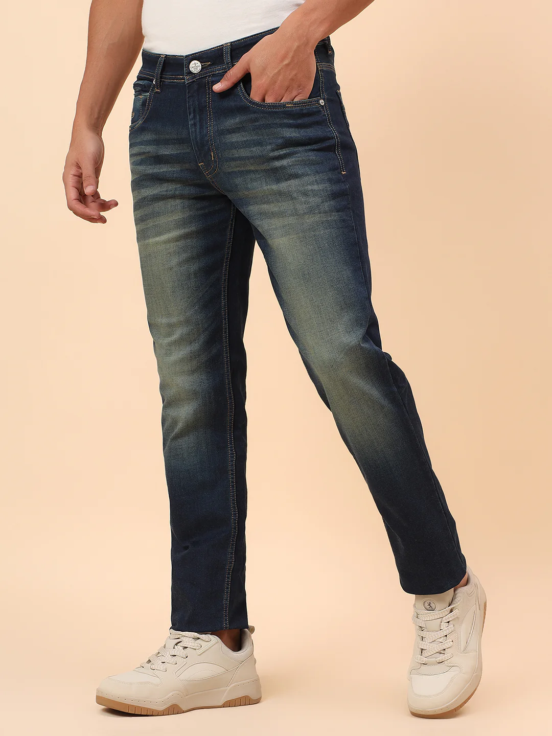 Denim Jeans for Men l Breathable & Soft with Color Fastness Straight Fit Cotton Blend Fabric Solid Pattern Button Closure - Image 4