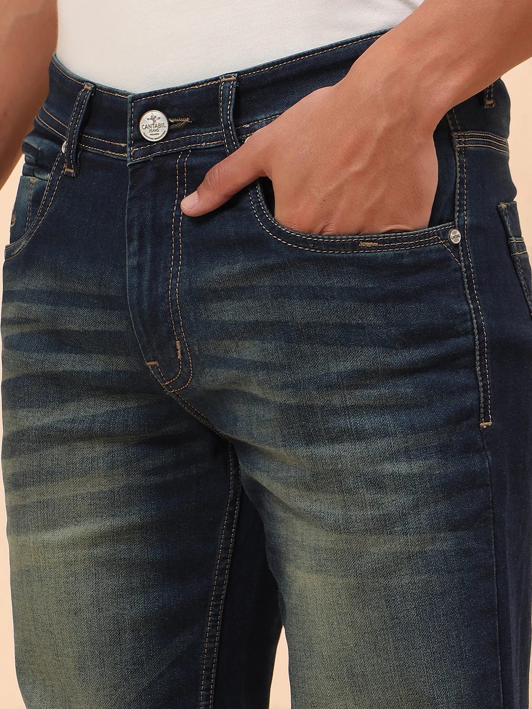 Denim Jeans for Men l Breathable & Soft with Color Fastness Straight Fit Cotton Blend Fabric Solid Pattern Button Closure - Image 7