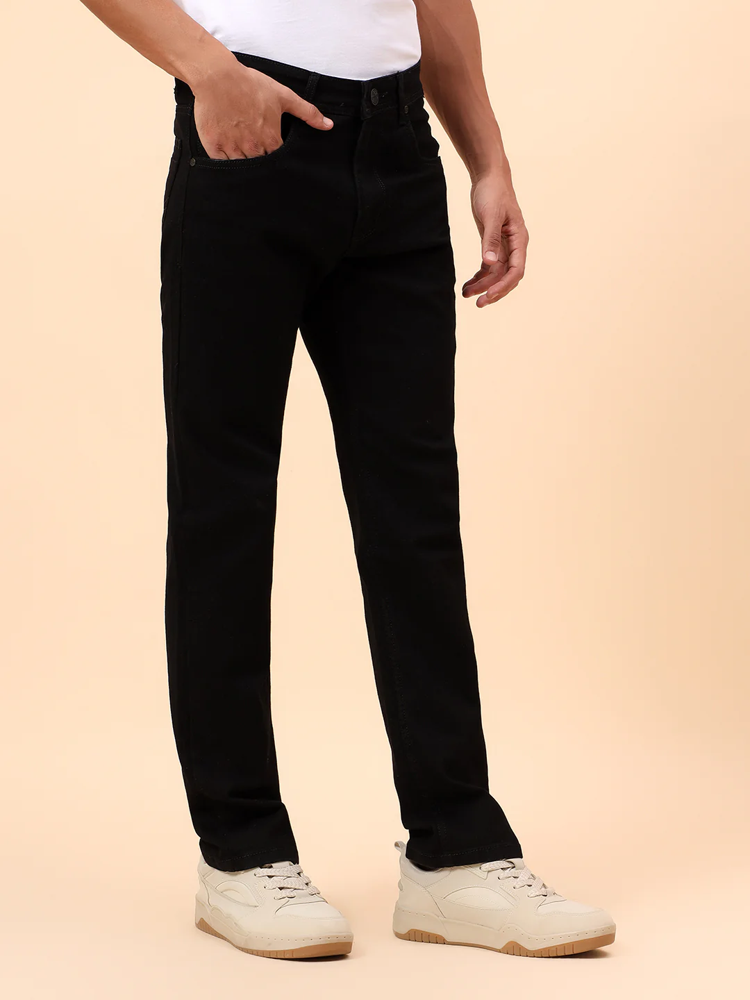 Denim Jeans for Men l Breathable & Soft with Color Fastness Straight Fit Cotton Blend Fabric Solid Pattern Button Closure - Image 6