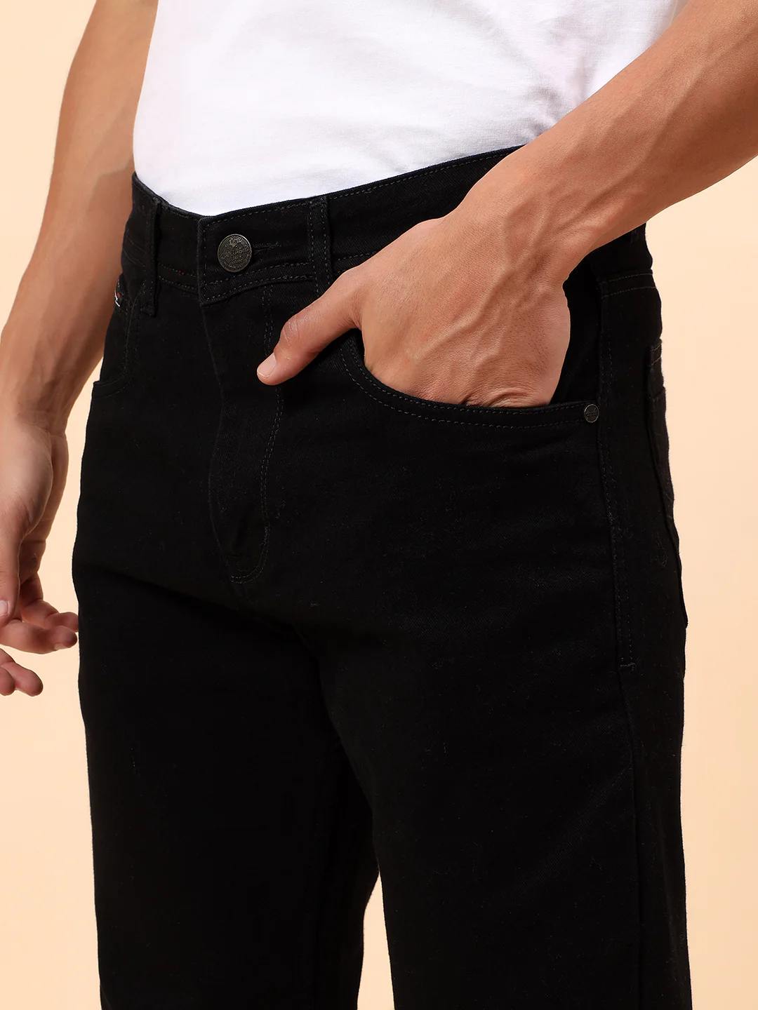 Denim Jeans for Men l Breathable & Soft with Color Fastness Straight Fit Cotton Blend Fabric Solid Pattern Button Closure - Image 8