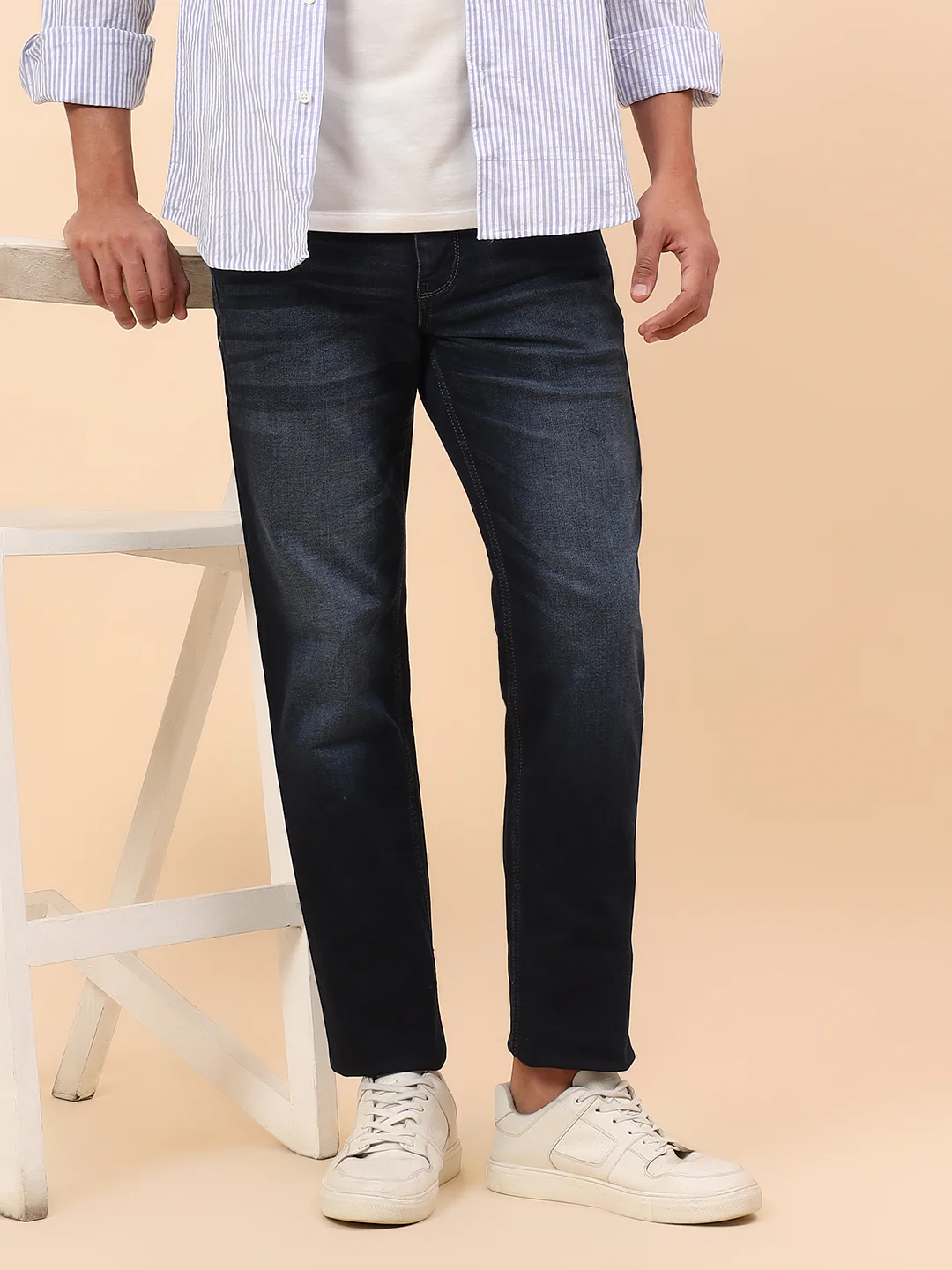 Denim Jeans for Men l Breathable & Soft with Color Fastness Straight Fit Cotton Blend Fabric Solid Pattern Button Closure - Image 2