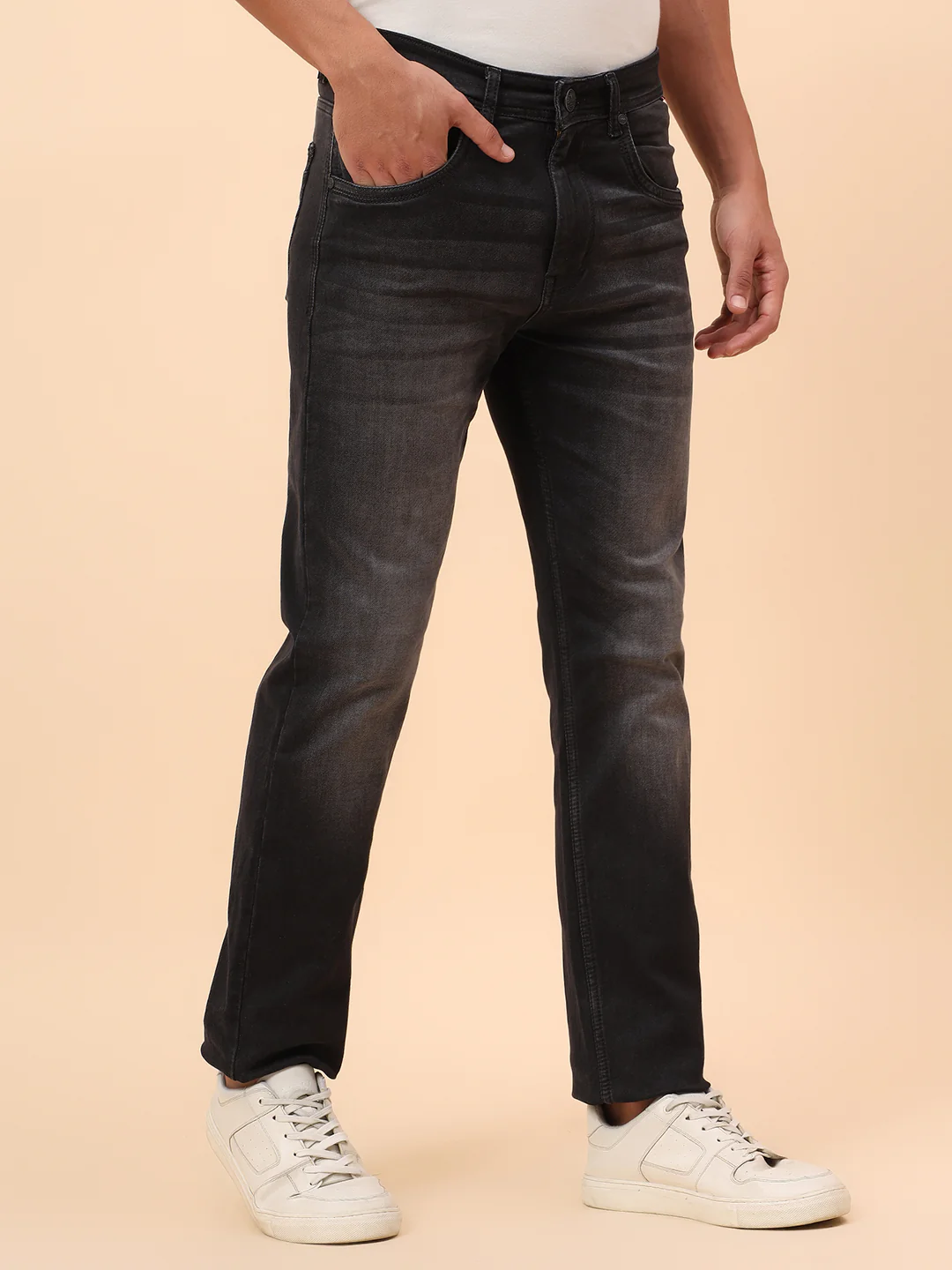 Denim Jeans for Men l Breathable & Soft with Color Fastness Straight Fit Cotton Blend Fabric Solid Pattern Button Closure - Image 6