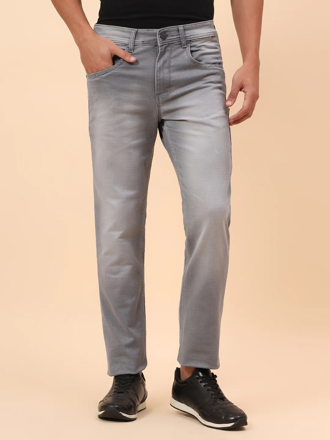 Denim Jeans for Men l Breathable & Soft with Color Fastness Straight Fit Cotton Blend Fabric Solid Pattern Button Closure - Image 4