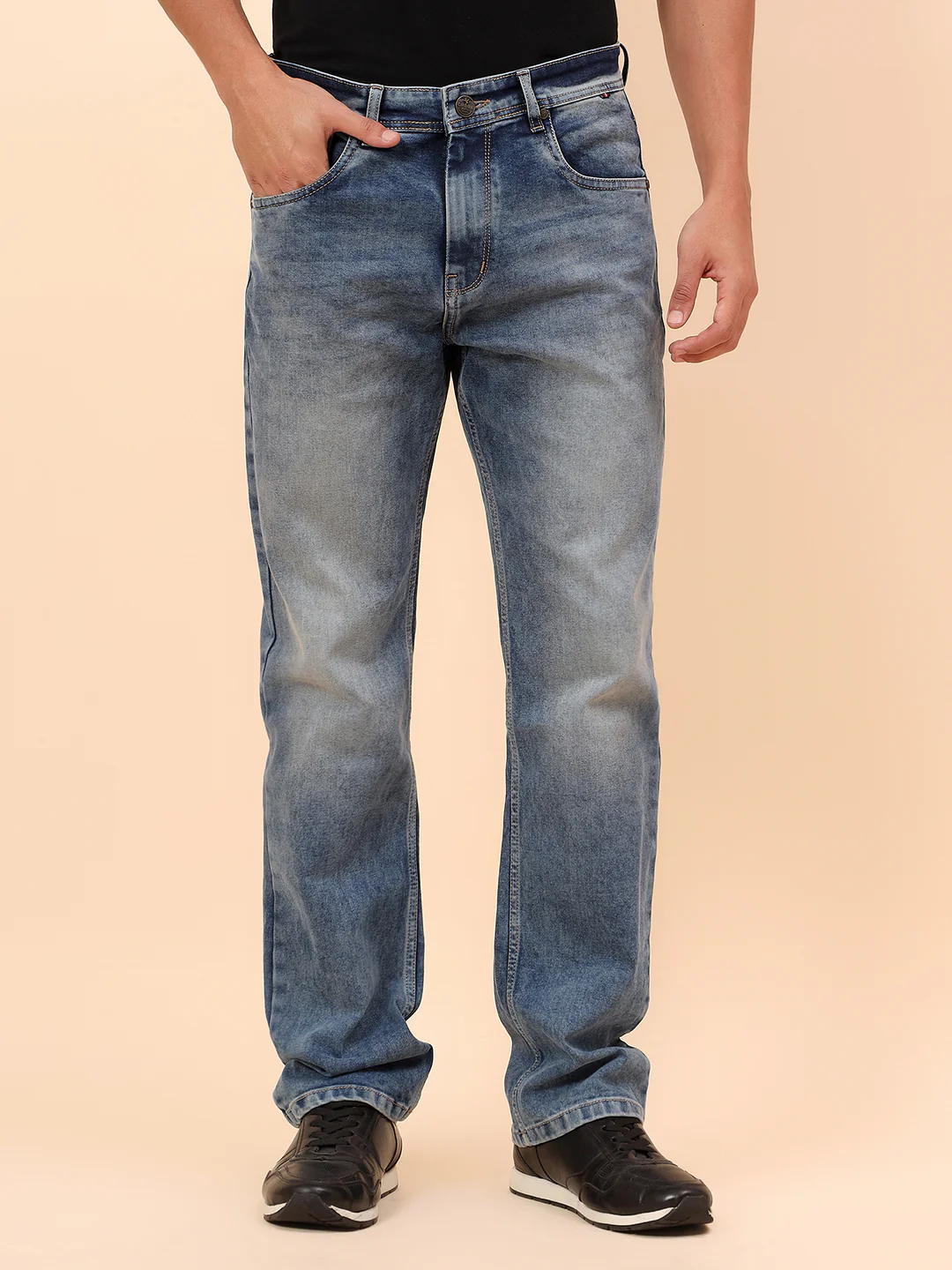 Denim Jeans for Men l Breathable & Soft with Color Fastness Straight Fit Cotton Blend Fabric Solid Pattern Button Closure - Image 3
