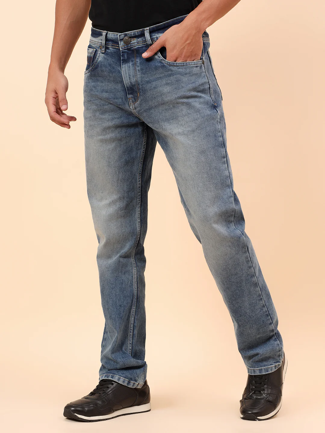 Denim Jeans for Men l Breathable & Soft with Color Fastness Straight Fit Cotton Blend Fabric Solid Pattern Button Closure - Image 4