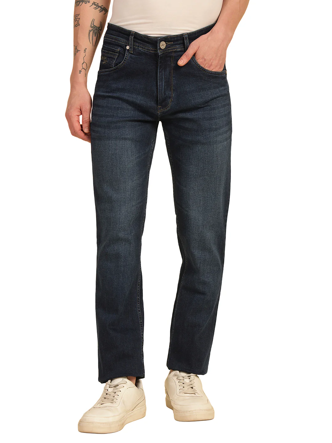 Denim Jeans for Men | Breathable & Soft with Color Fastness Straight Fit Cotton Blend Fabric Solid Pattern Button Closure - Image 2