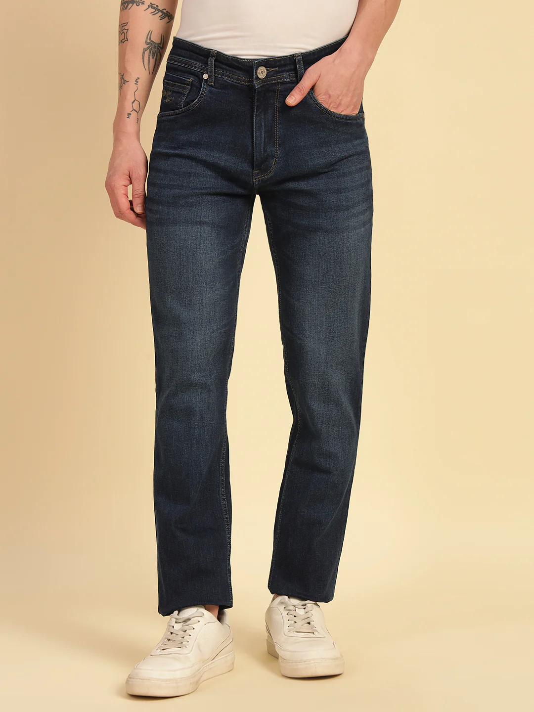 Denim Jeans for Men | Breathable & Soft with Color Fastness Straight Fit Cotton Blend Fabric Solid Pattern Button Closure - Image 3