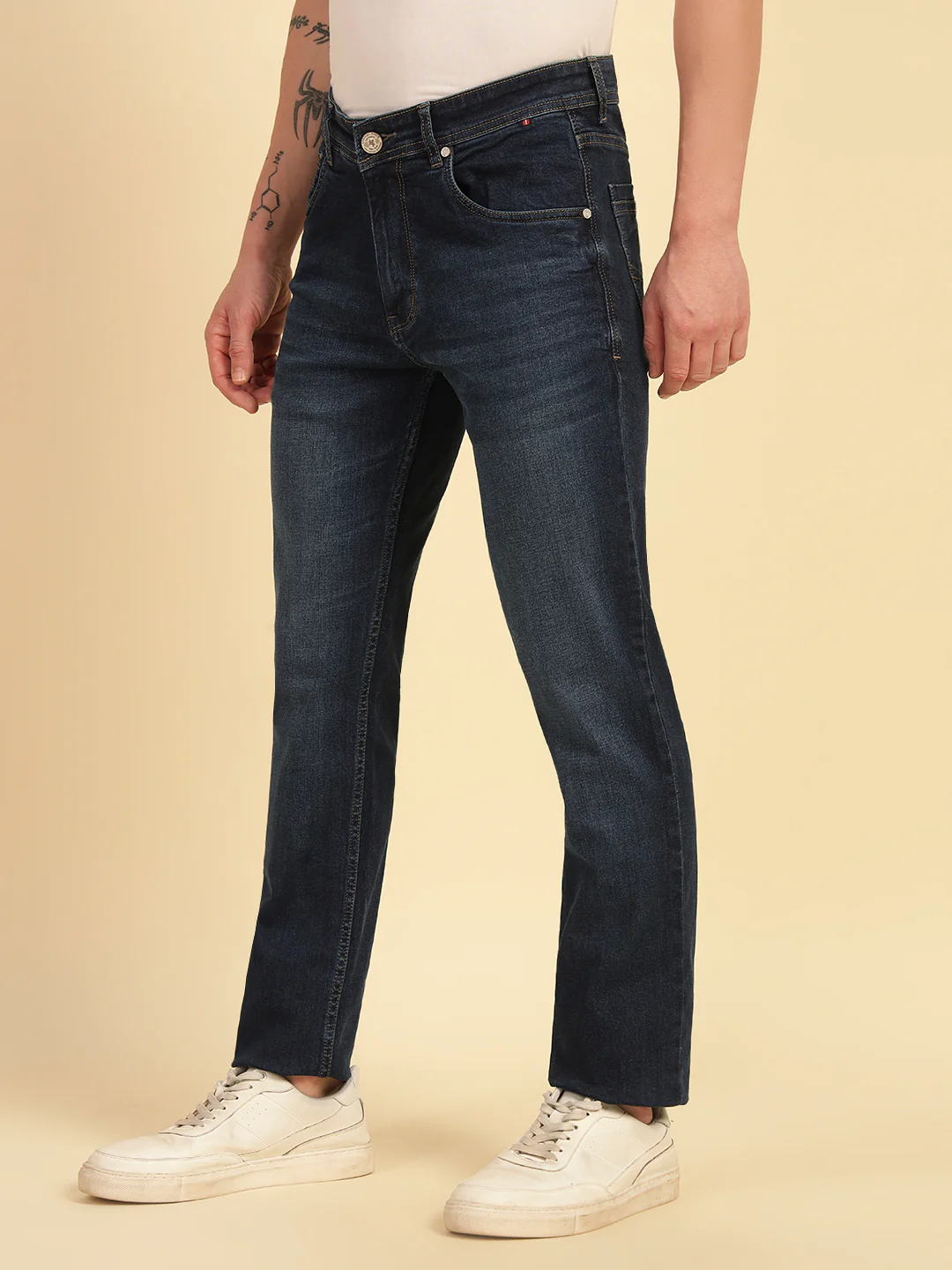 Denim Jeans for Men | Breathable & Soft with Color Fastness Straight Fit Cotton Blend Fabric Solid Pattern Button Closure - Image 4