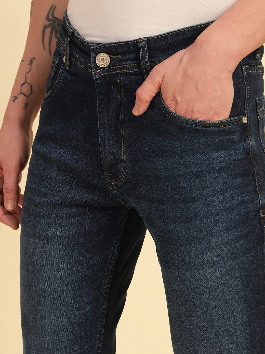 Denim Jeans for Men | Breathable & Soft with Color Fastness Straight Fit Cotton Blend Fabric Solid Pattern Button Closure - Image 5