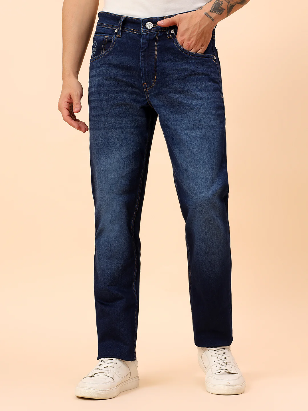 Denim Jeans for Men l Breathable & Soft with Color Fastness Straight Fit Cotton Blend Fabric Solid Pattern Button Closure - Image 3
